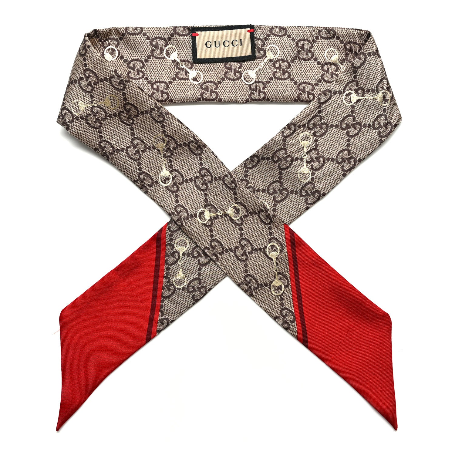 Gucci Silk Twill GG Monogram Gold Horsebity Neck Bow Scarf Flame 1 of 10