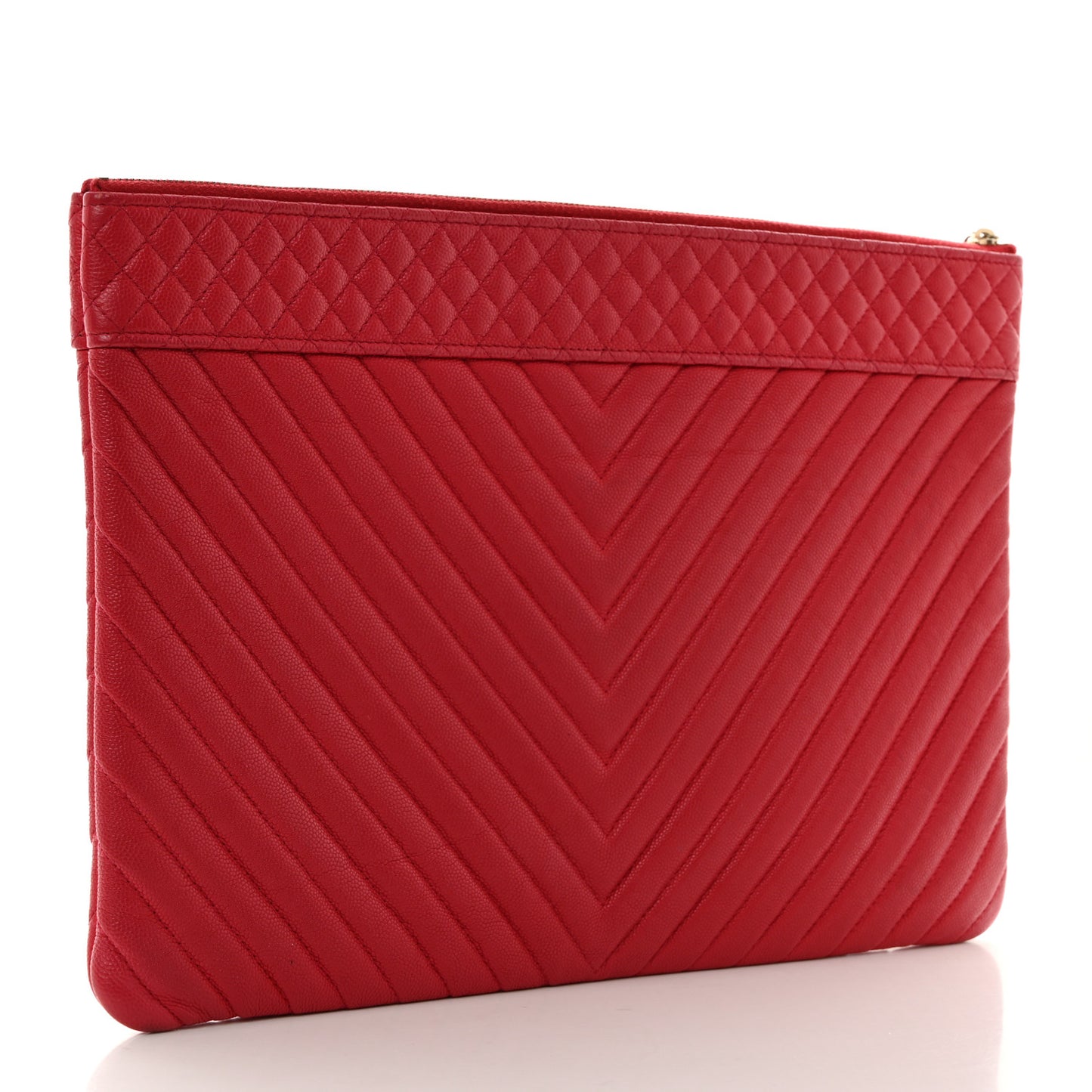 Caviar Chevron Quilted Large Cosmetic Case Red