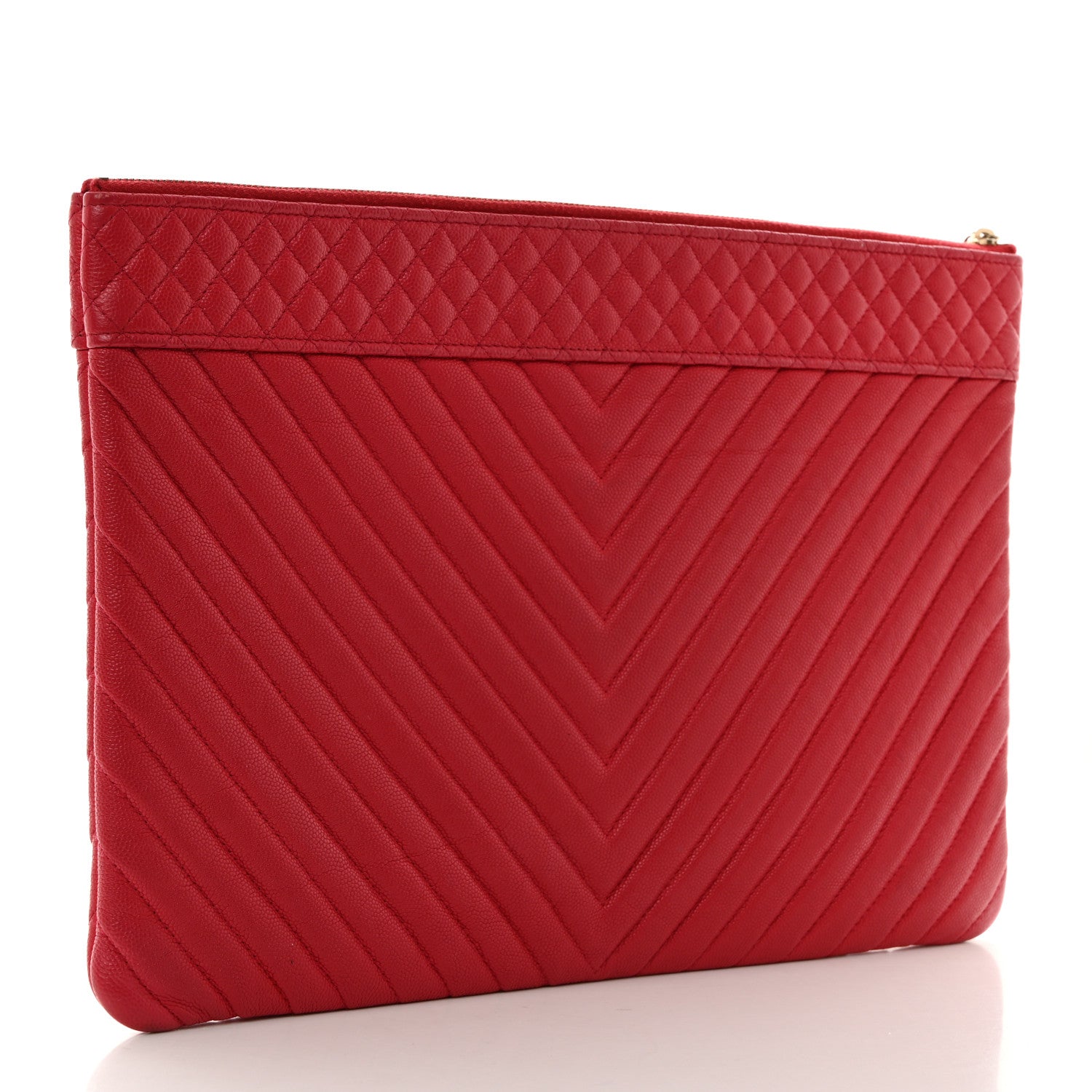Chanel Caviar Chevron Quilted Large Cosmetic Case Red 3 of 8