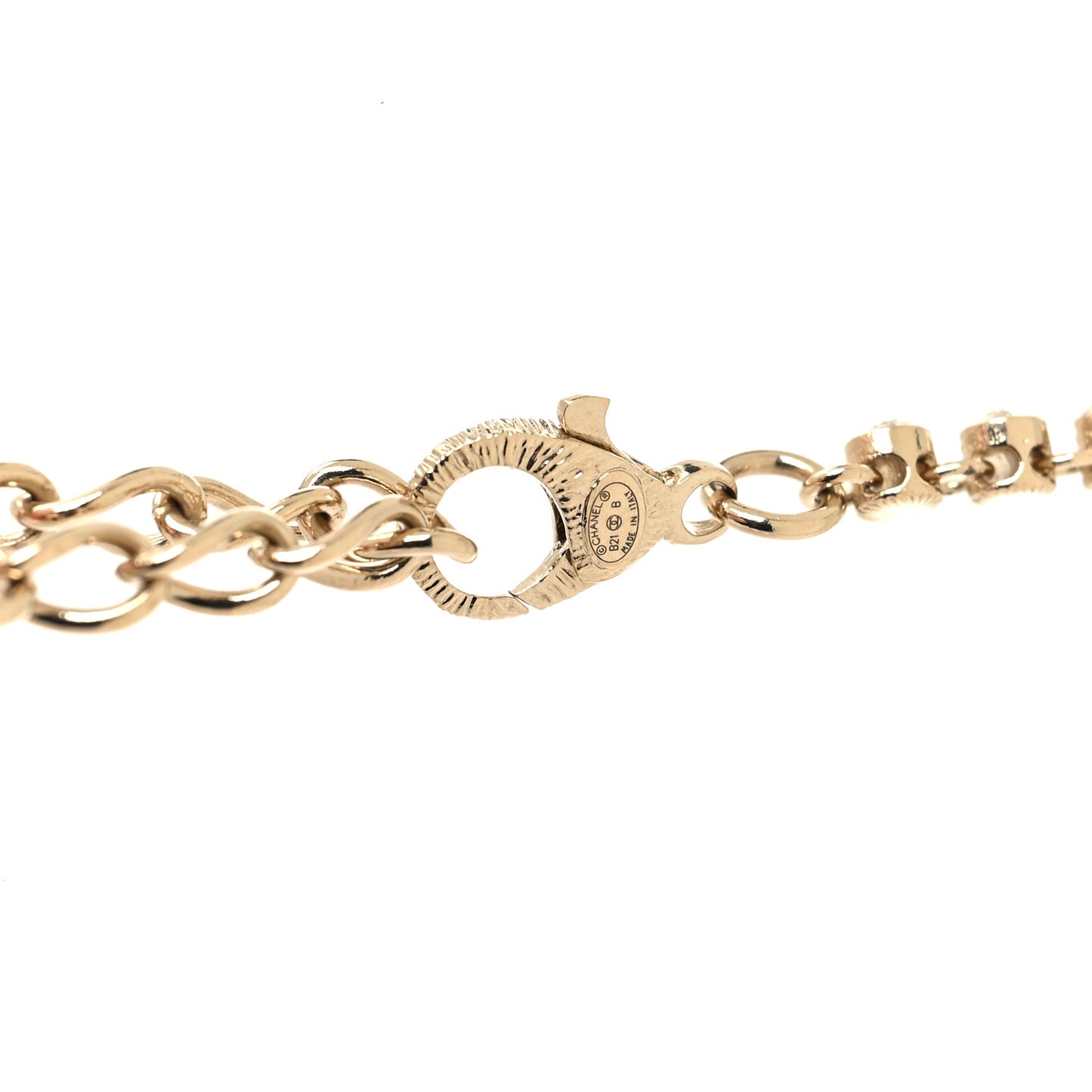 Pearl Crystal CC Pendant Necklace Gold