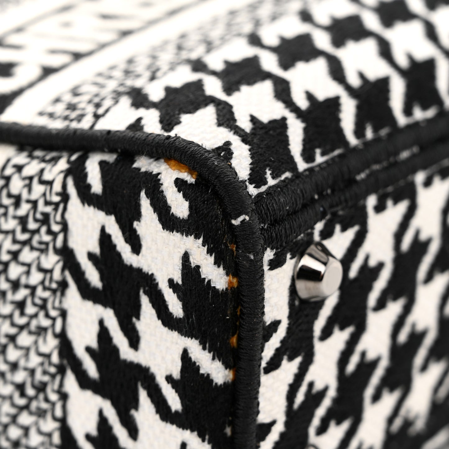 Canvas Houndstooth Embroidered Mini Lady D-Lite Black White