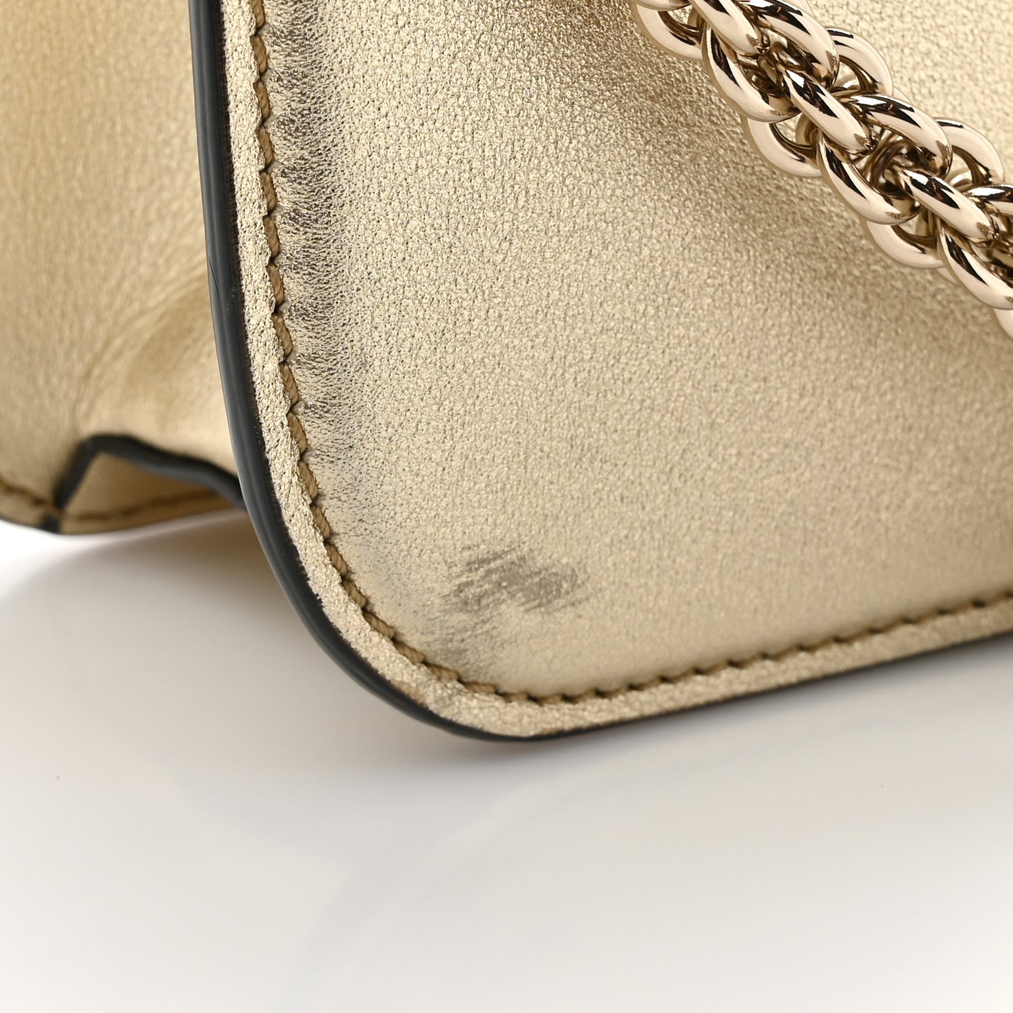 Metallic Calfskin Crystal Vlogo Small Loco Shoulder Bag Platino