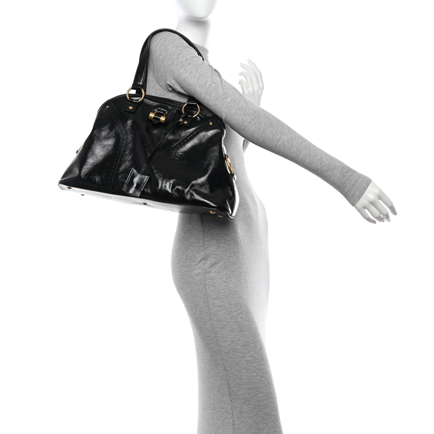 Textured Patent Calfskin Large Muse Black