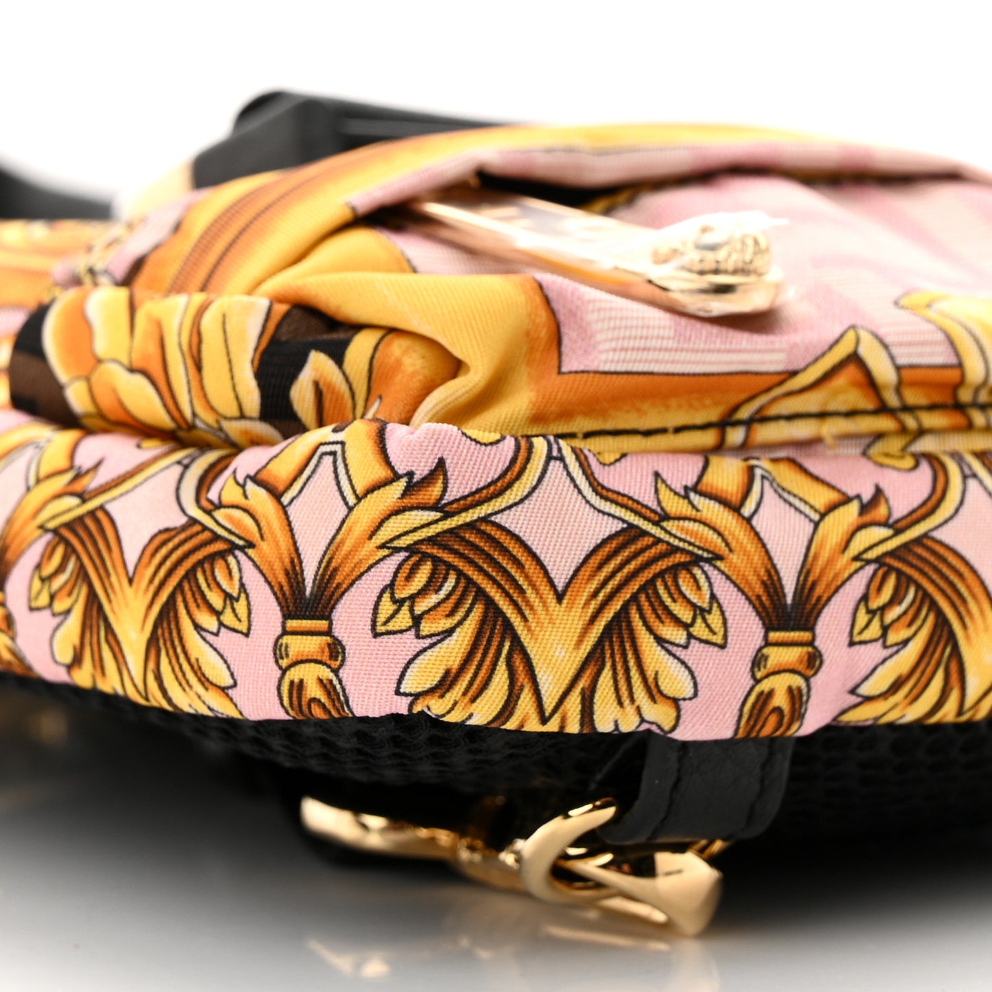 X VERSACE Silk Vitello Fendace FF Baroque Mini Fendiness Backpack Tobacco Pink Gold