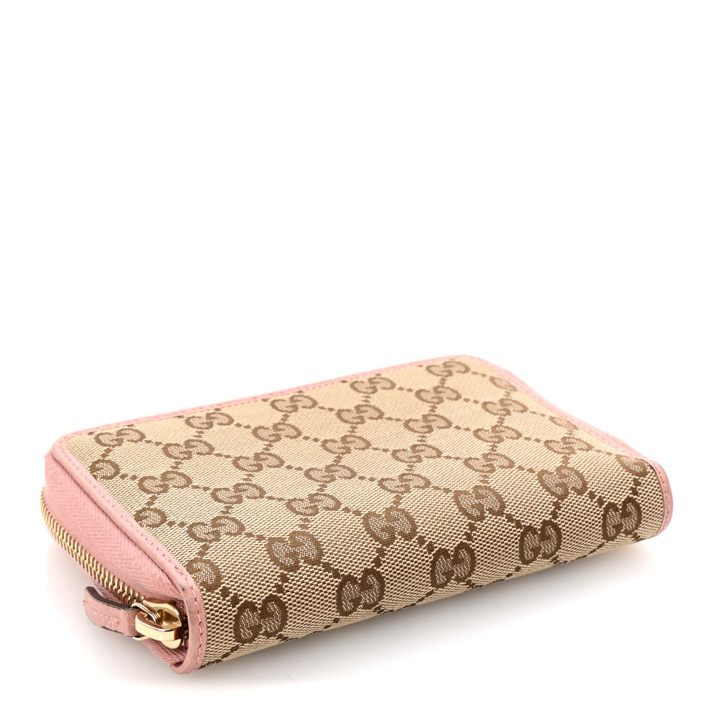 Monogram Dollar Calfskin Zip Around Compact Wallet Beige Ebony Soft Pink