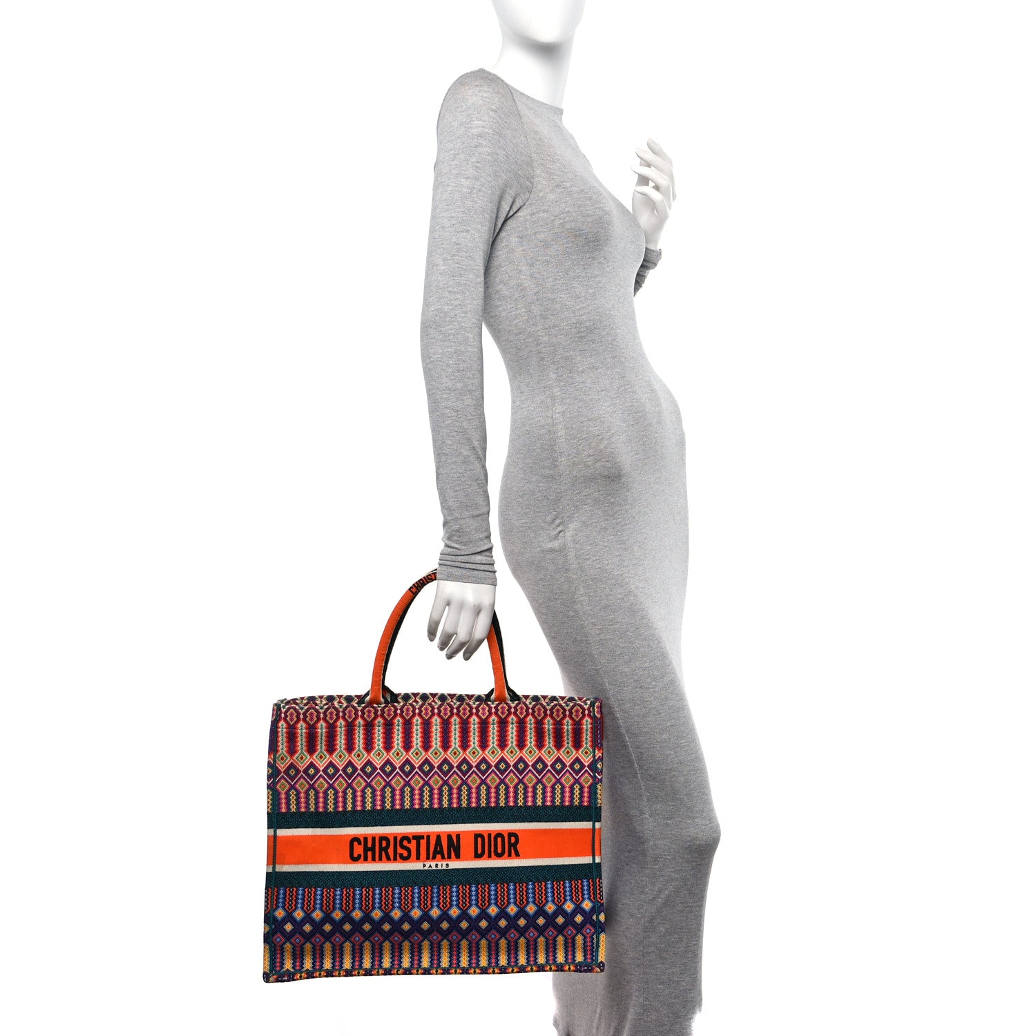 Christian Dior Canvas Embroidered Large Book Tote Orange Multicolor 2 of 12