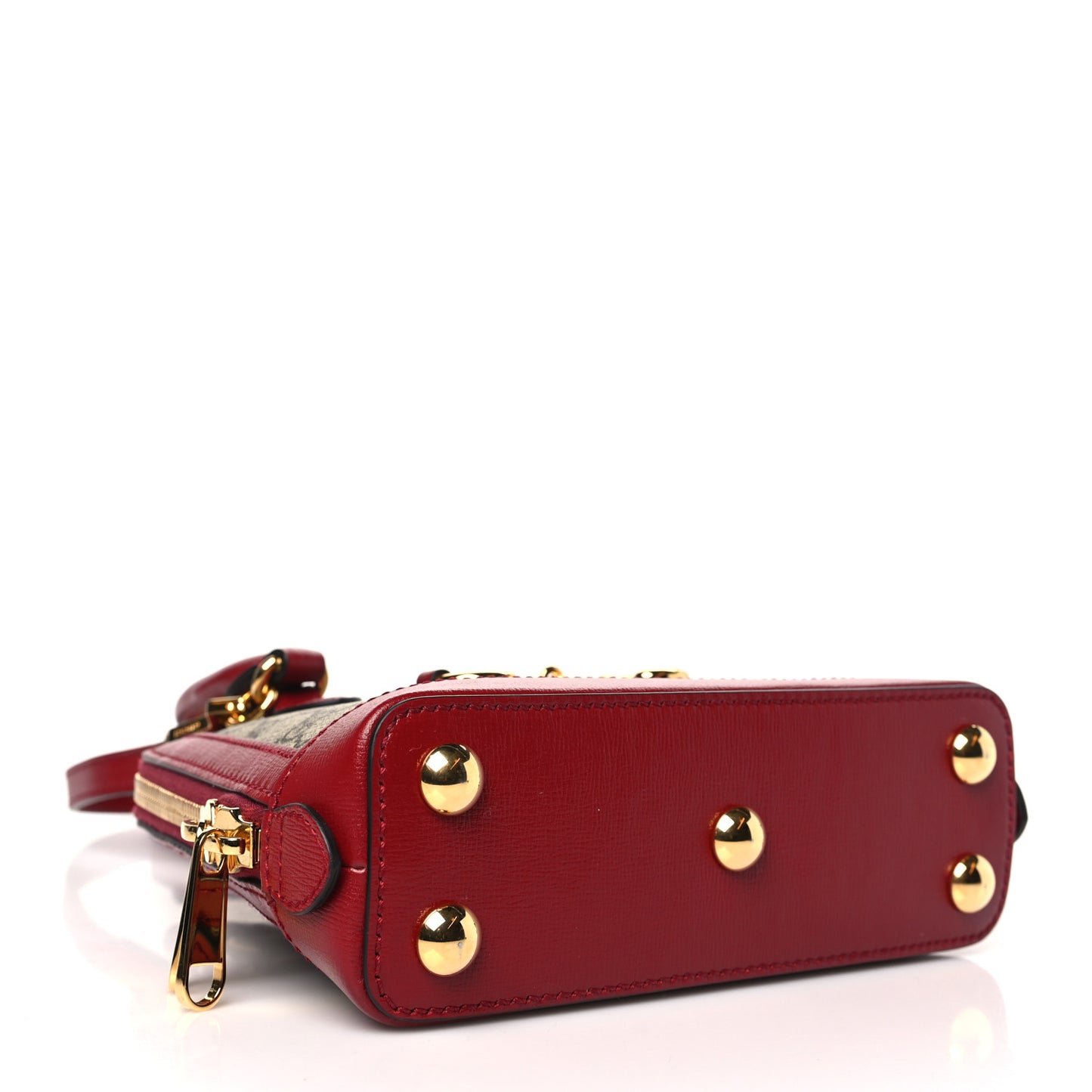 GG Supreme Monogram Azalea Calfskin Mini Horsebit 1955 Top Handle Bag Beige New Cherry Red