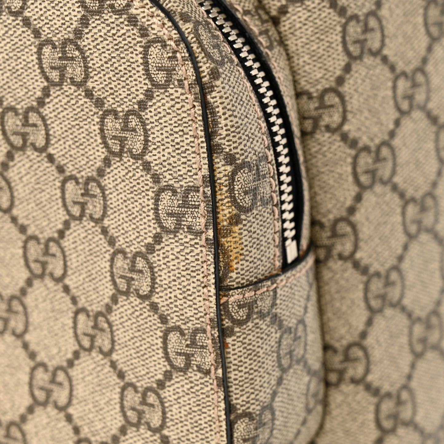 GG Supreme Monogram Single Buckle Backpack Beige Black