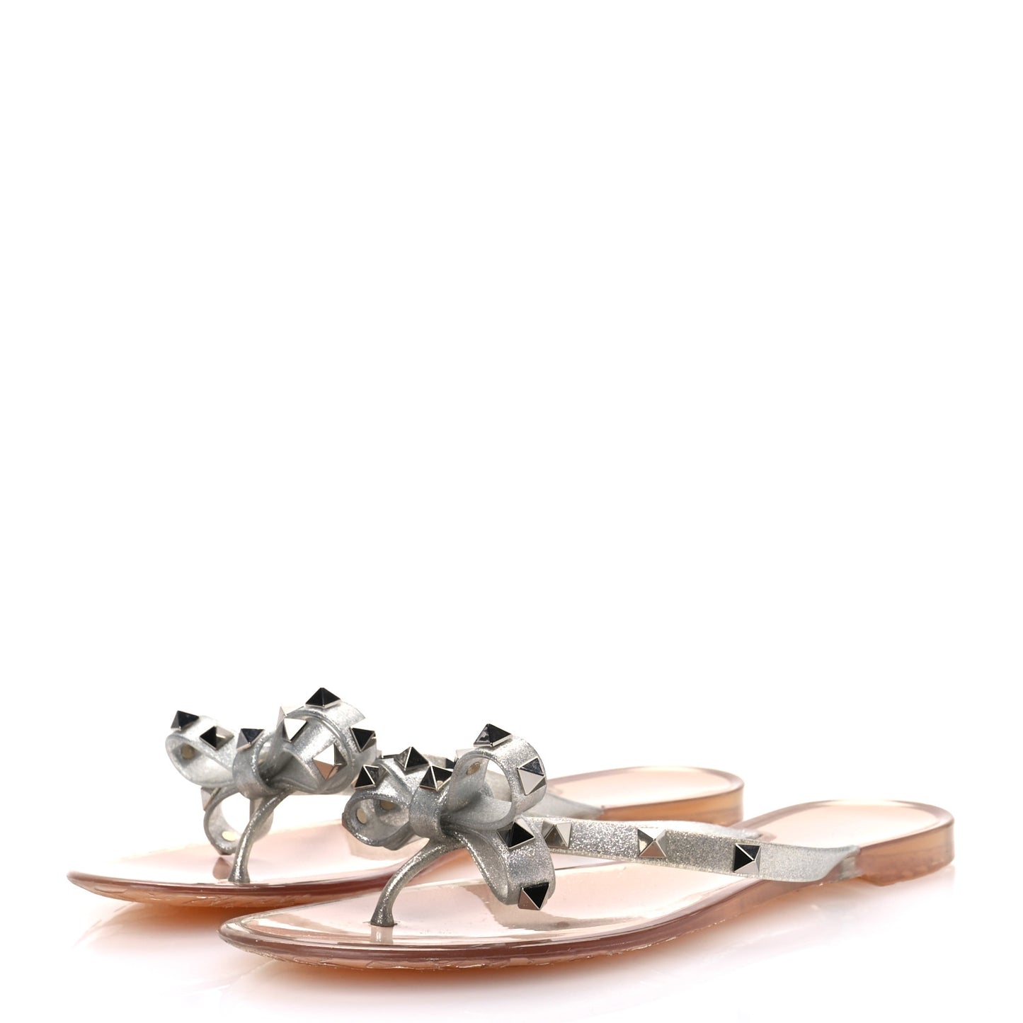 PVC Jelly Glitter Rockstud Bow Thong Sandals 38 Silver