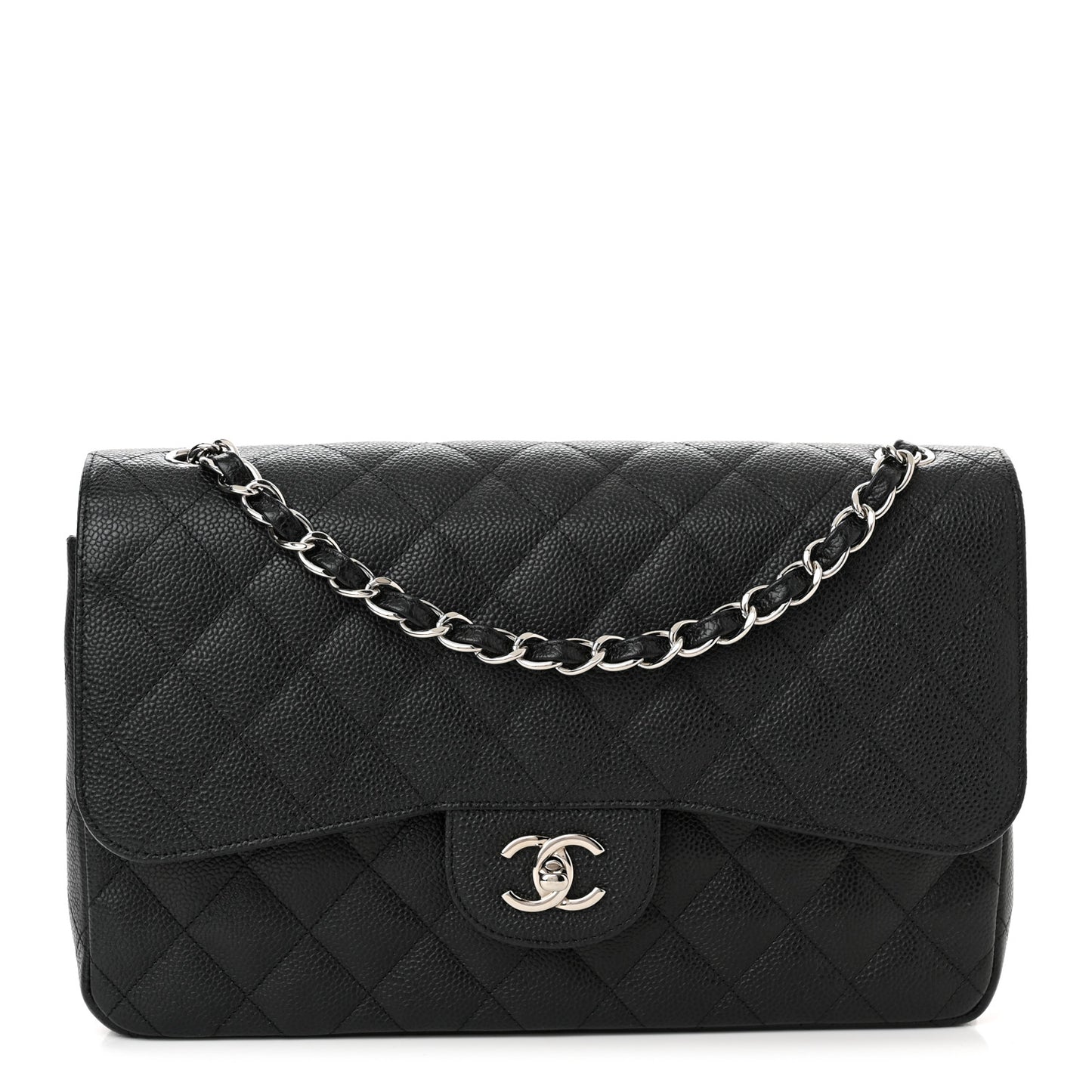 Caviar Quilted Jumbo Double Flap Black