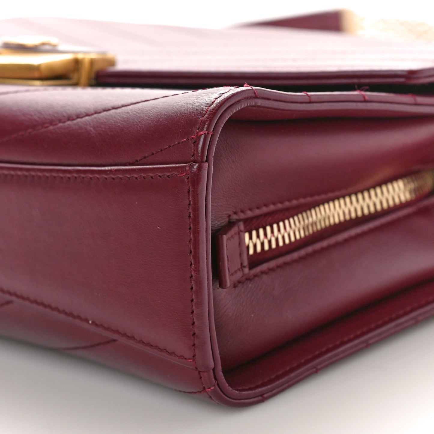 Calfskin Chevron Quilted Medal Flap Burgundy