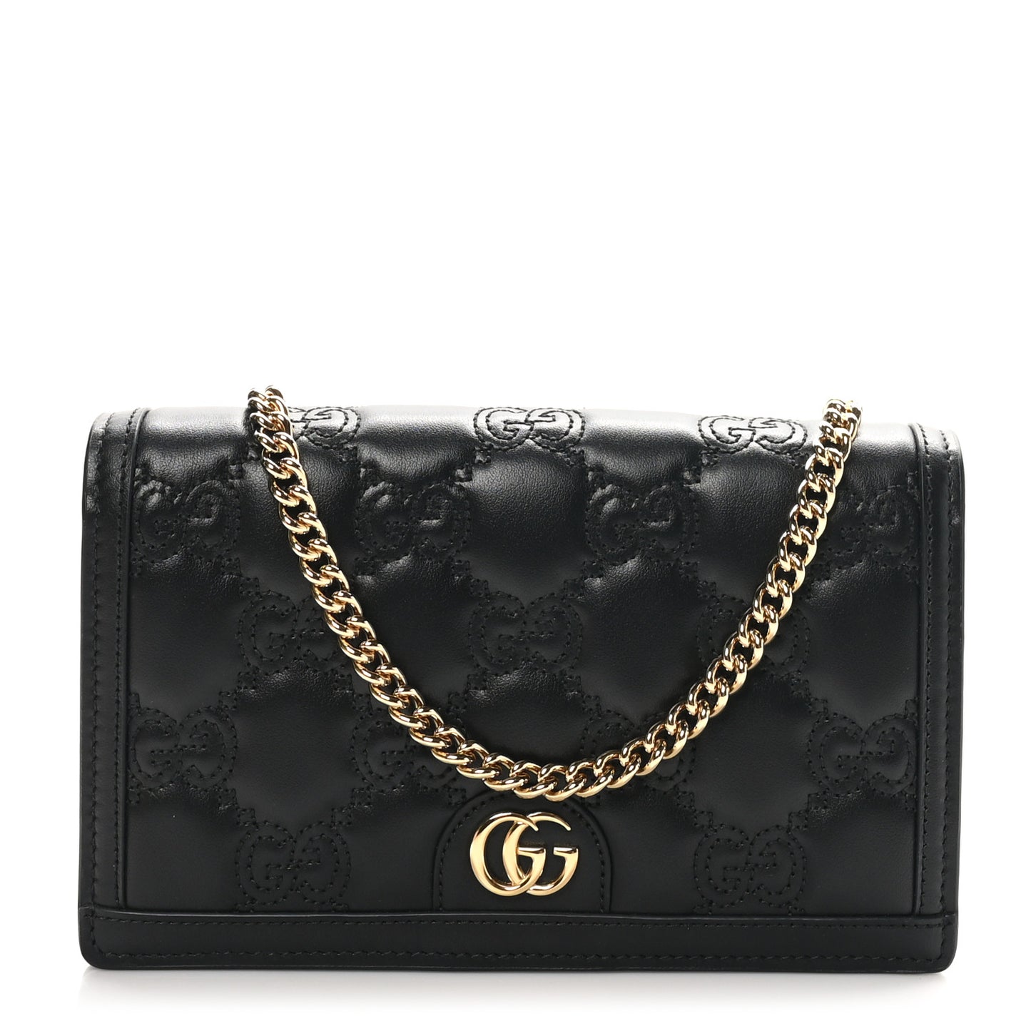 Calfskin GG Matelasse Chain Wallet Black