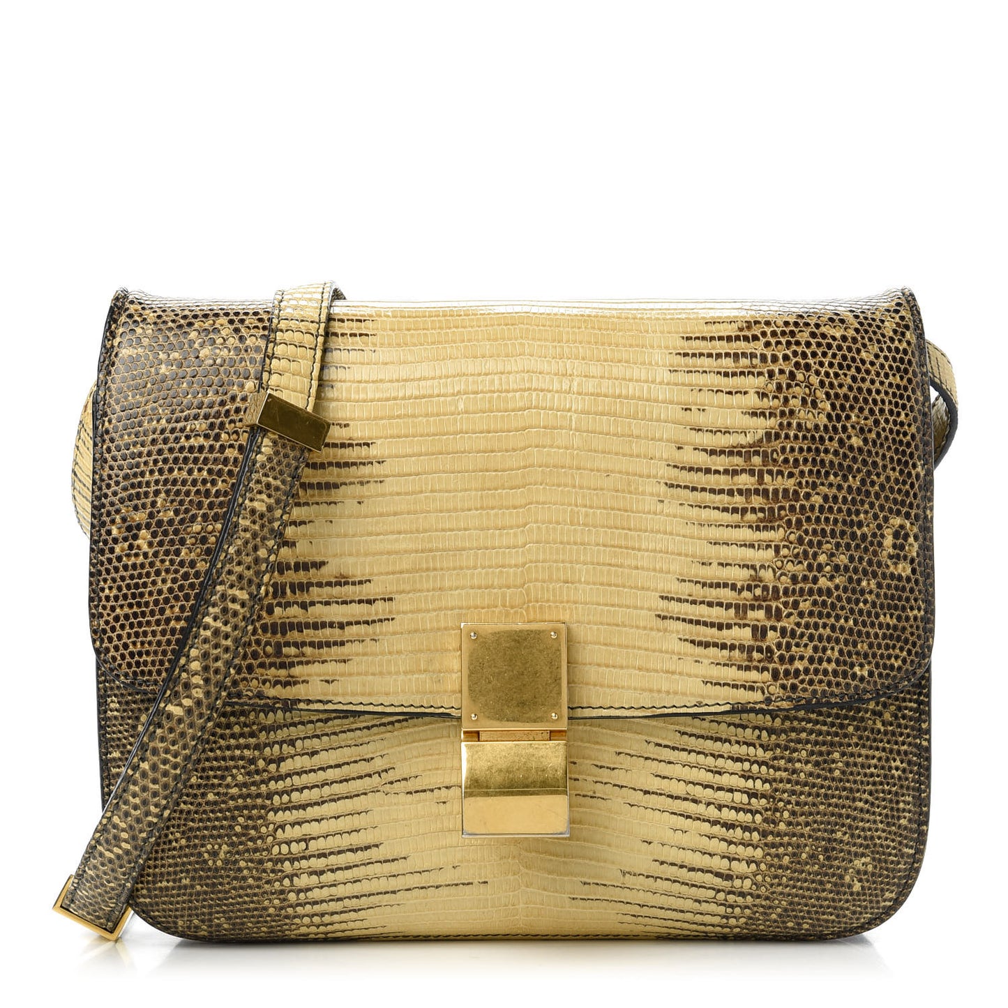 Lizard Medium Classic Box Flap Bag Natural