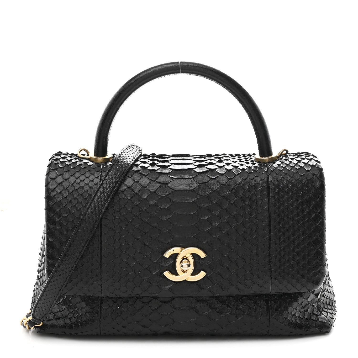 Chanel Snakeskin Small Coco Handle Flap Black 1822443 – FASHIONPHILE