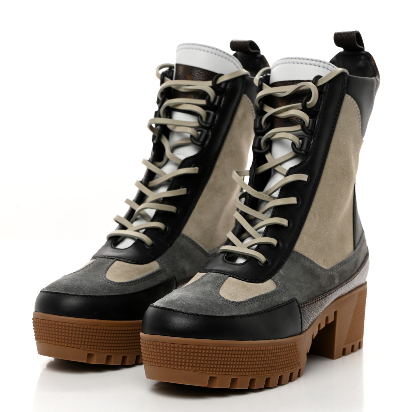Suede Calfskin Monogram Platform Desert Boots 37.5 Dark Gray