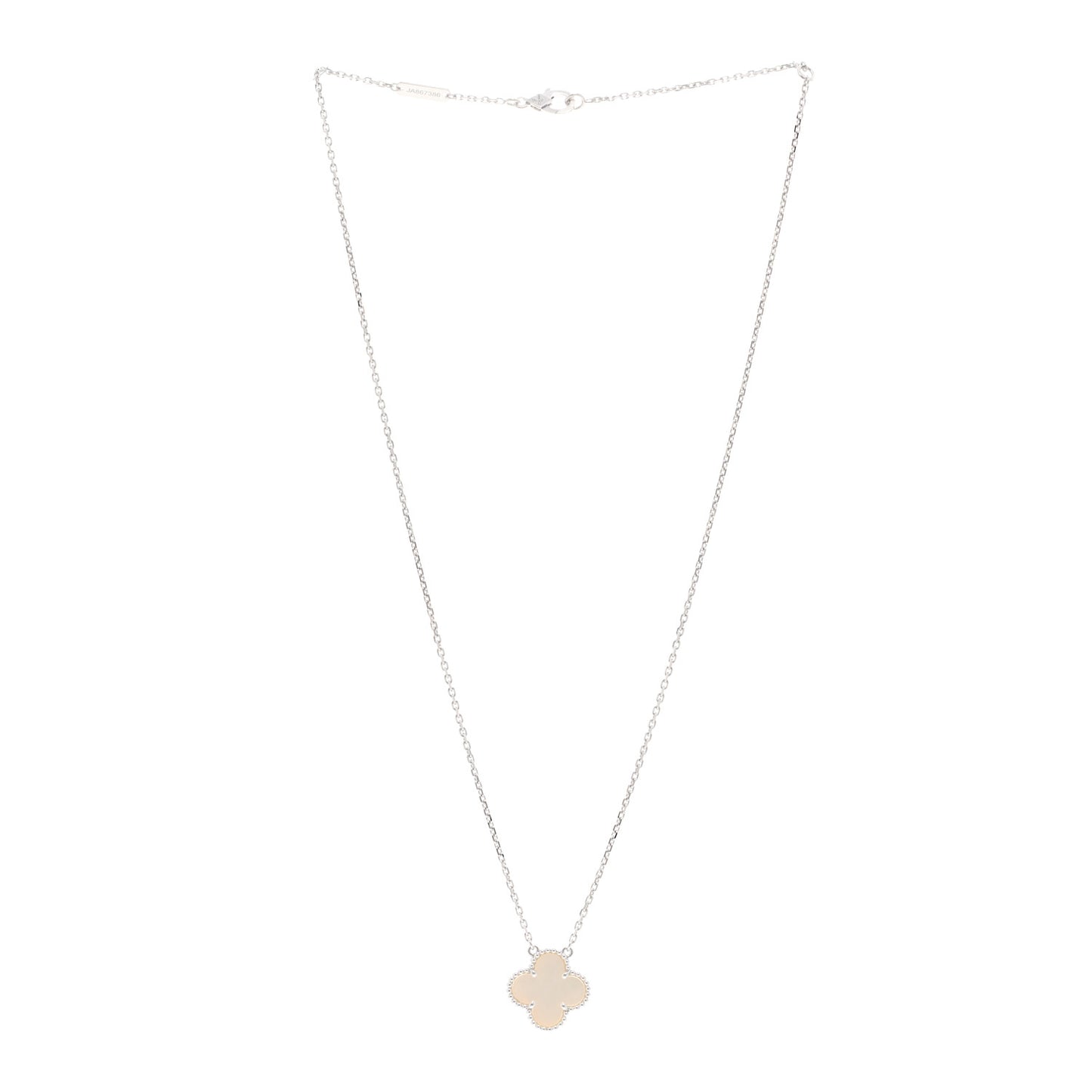 18K White Gold Mother Of Pearl Vintage Alhambra Pendant Necklace