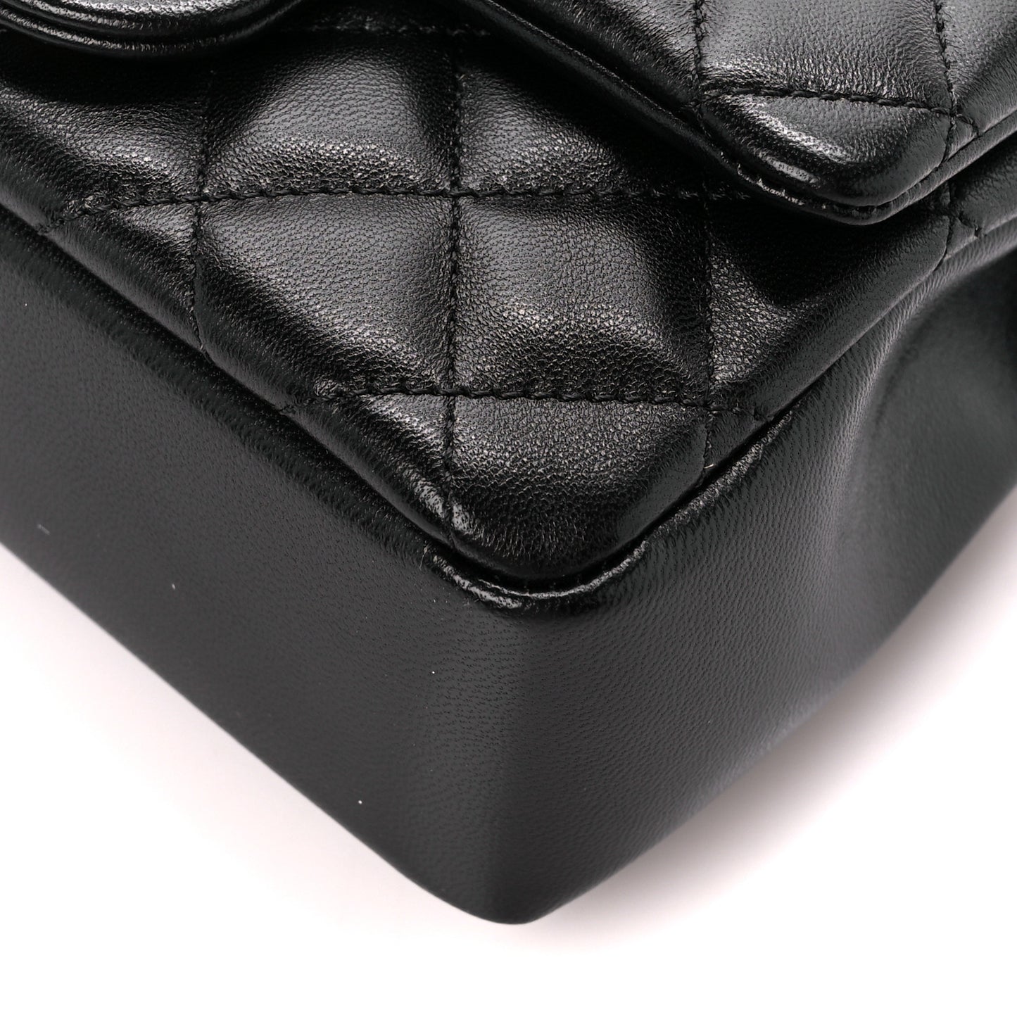 Shiny Lambskin Quilted Pearl Twist Mini Square Flap Black