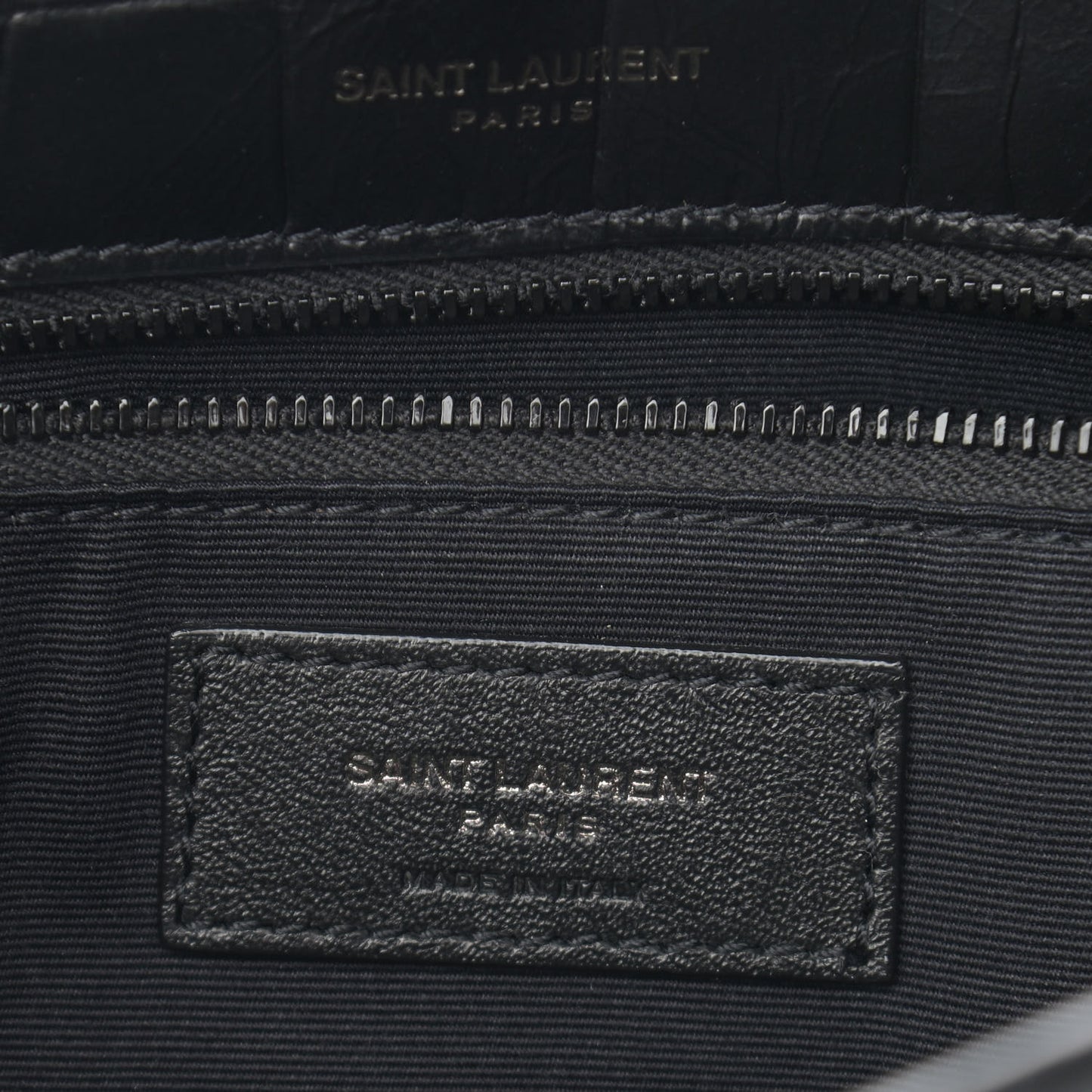 Crocodile Embossed Lambskin Monogram Medium Niki Chain Satchel Black