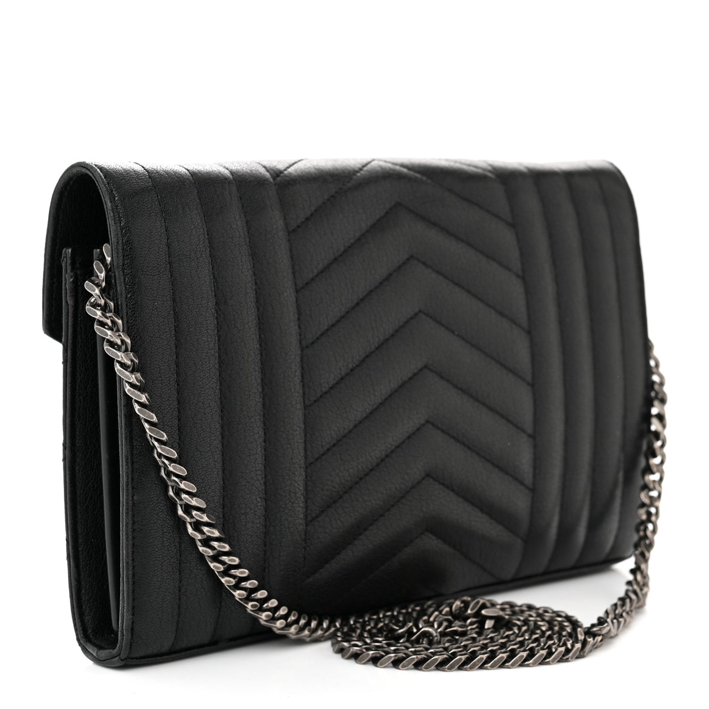 Sheepskin Tri-Quilt Monogram Envelope Chain Wallet Black