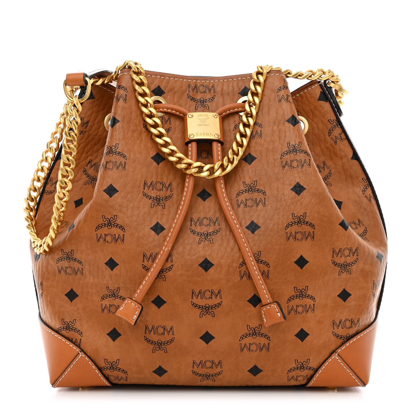 Visetos Small Soft Berlin Drawstring Bucket Bag Cognac