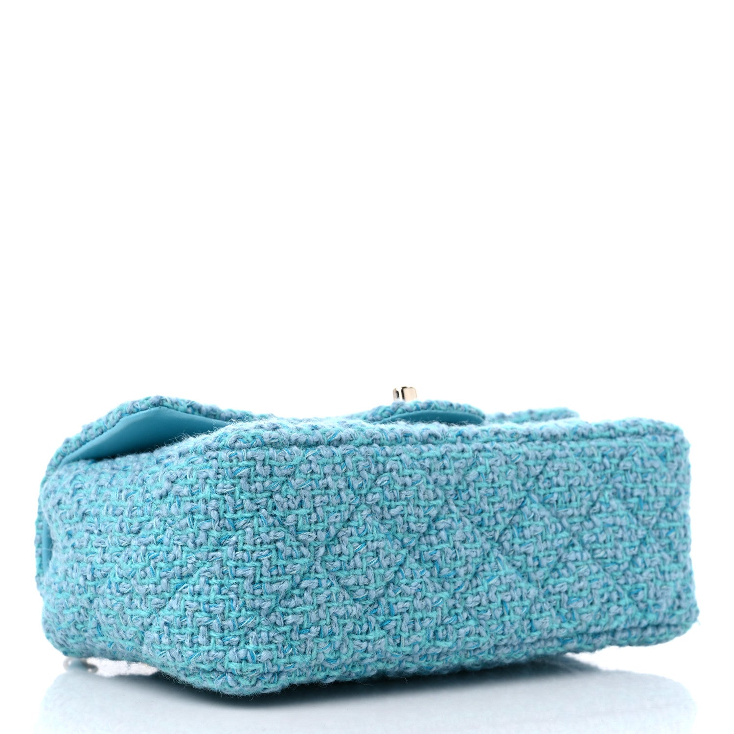 Chanel Wool Tweed Quilted Mini Rectangular Flap Turquoise Light Blue 4 of 10