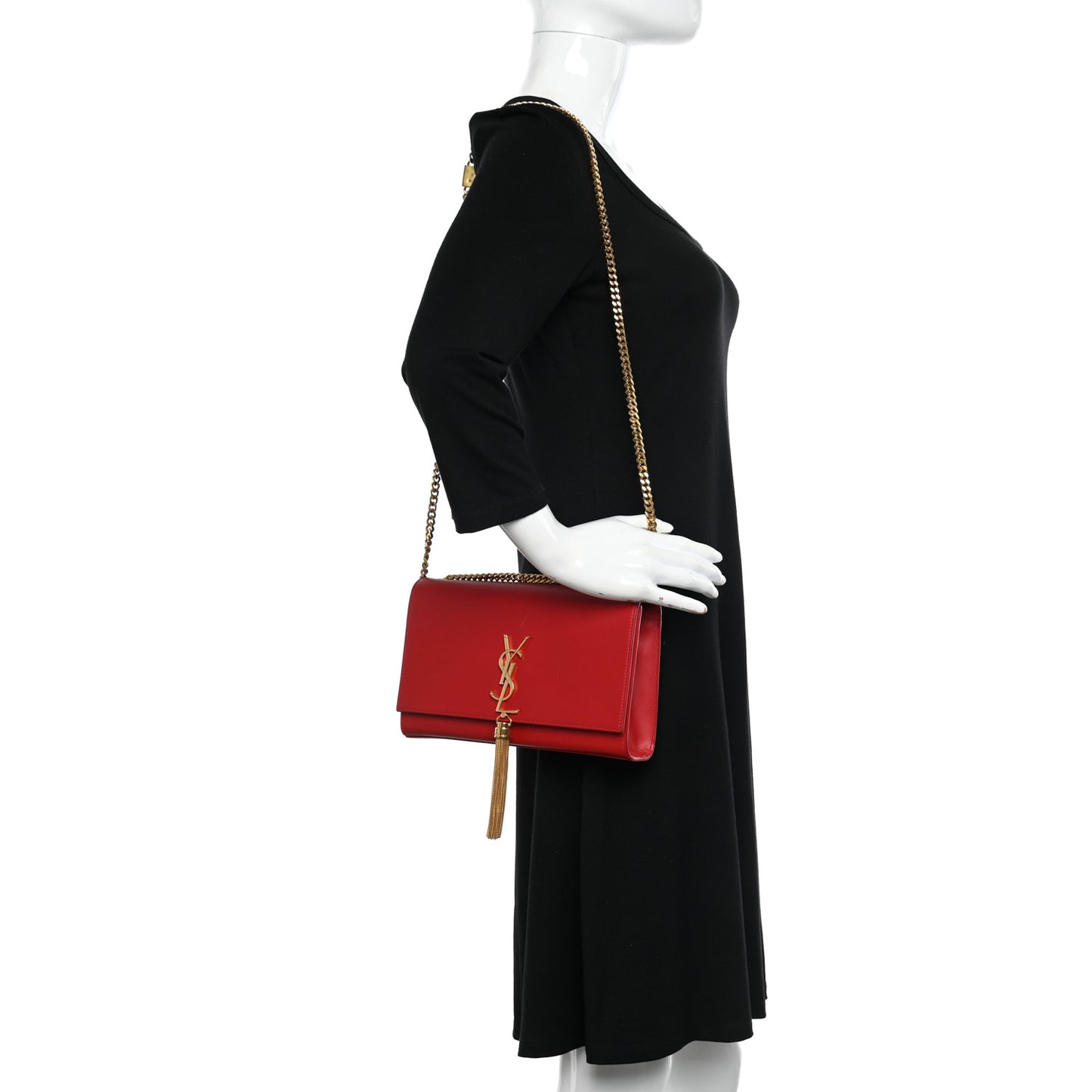 Smooth Calfskin Medium Classic Monogram Kate Tassel Satchel Red