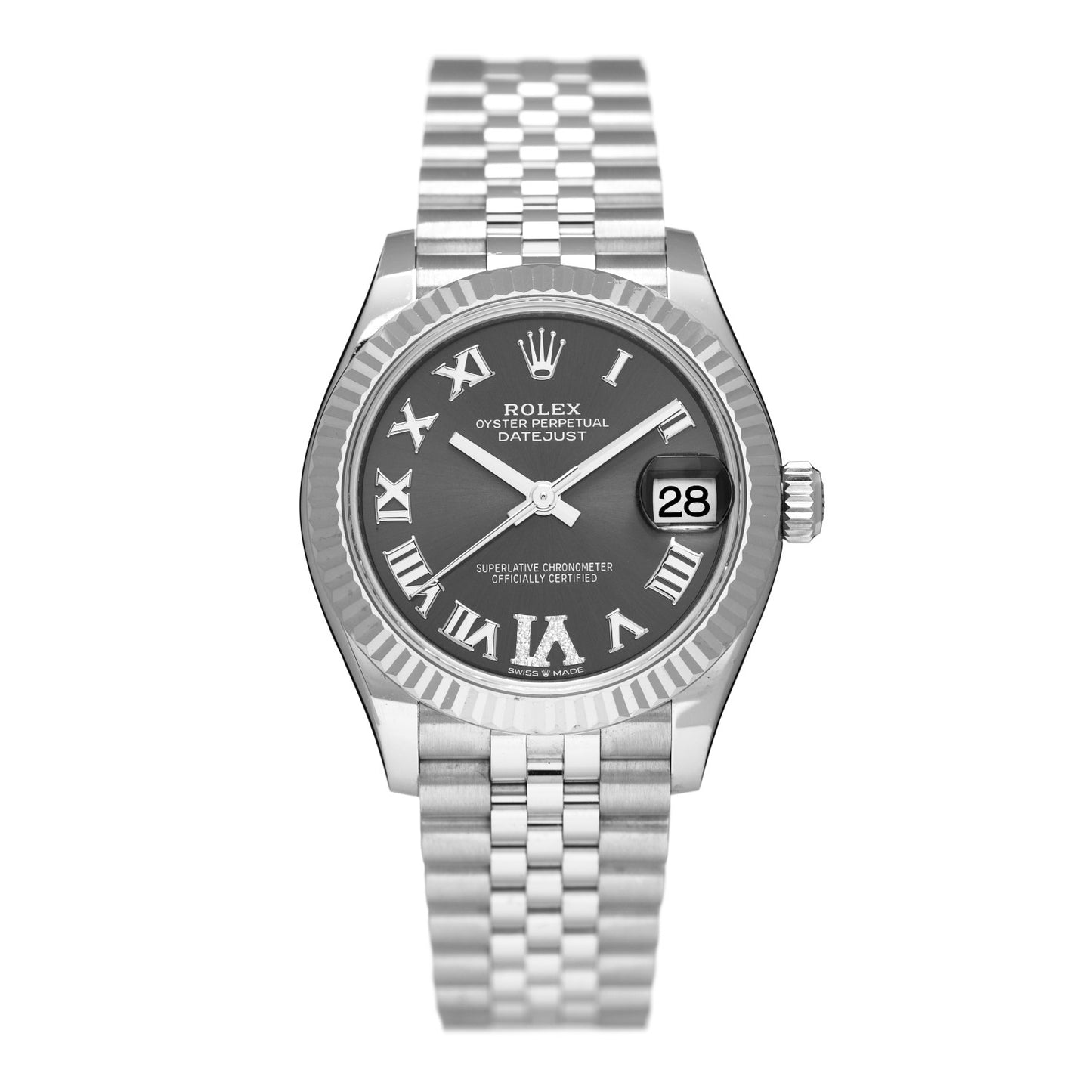 Stainless Steel 18K White Gold Diamond 31mm Oyster Perpetual Datejust Watch Rhodium Roman 278274