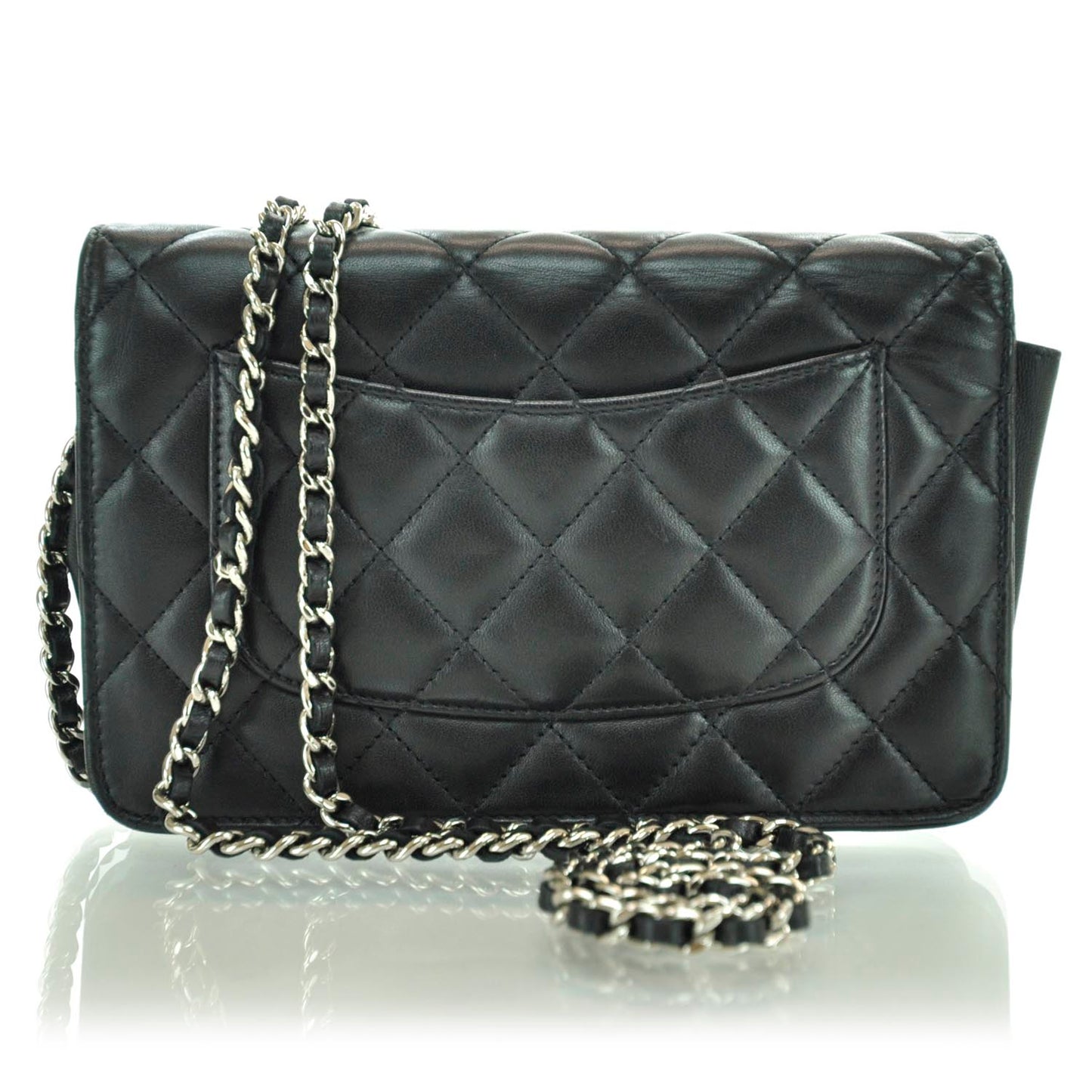 Lambskin Quilted Wallet On Chain WOC Black