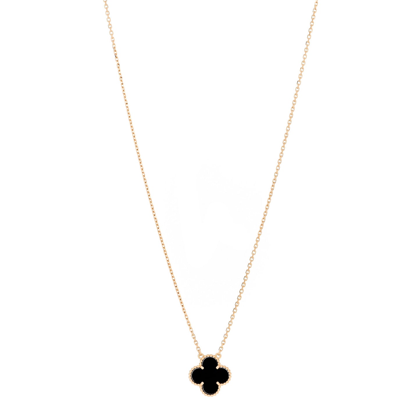 18K Yellow Gold Black Onyx Vintage Alhambra Pendant Necklace