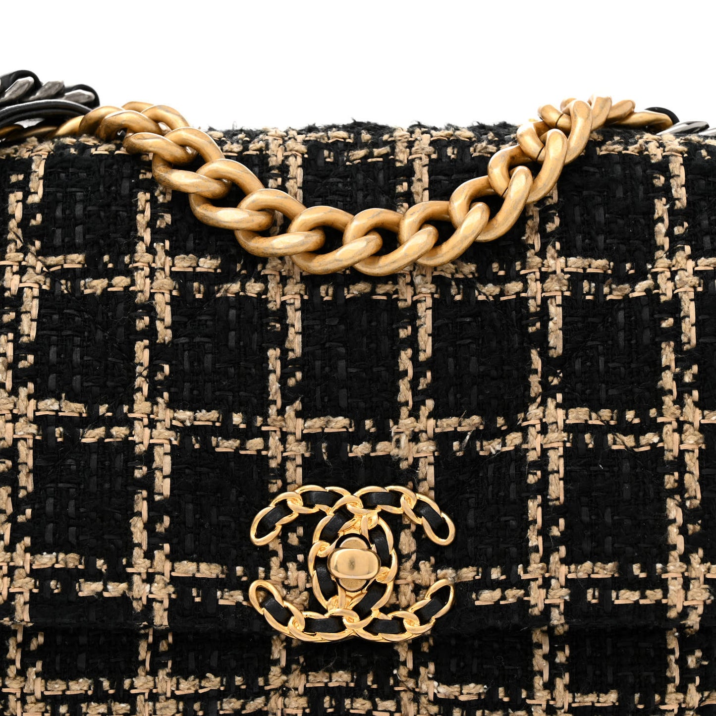 Tweed Quilted Medium Chanel 19 Flap Black Beige