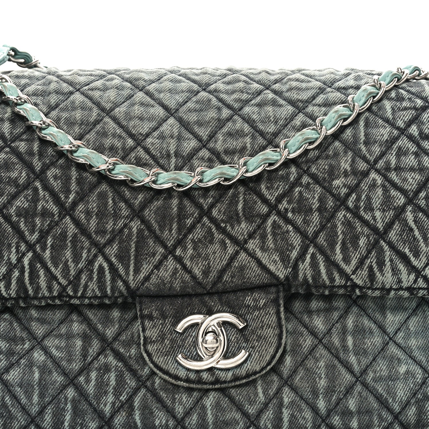 Chanel Denim Quilted Denimpression XXL Flap Blue Black 8 of 10