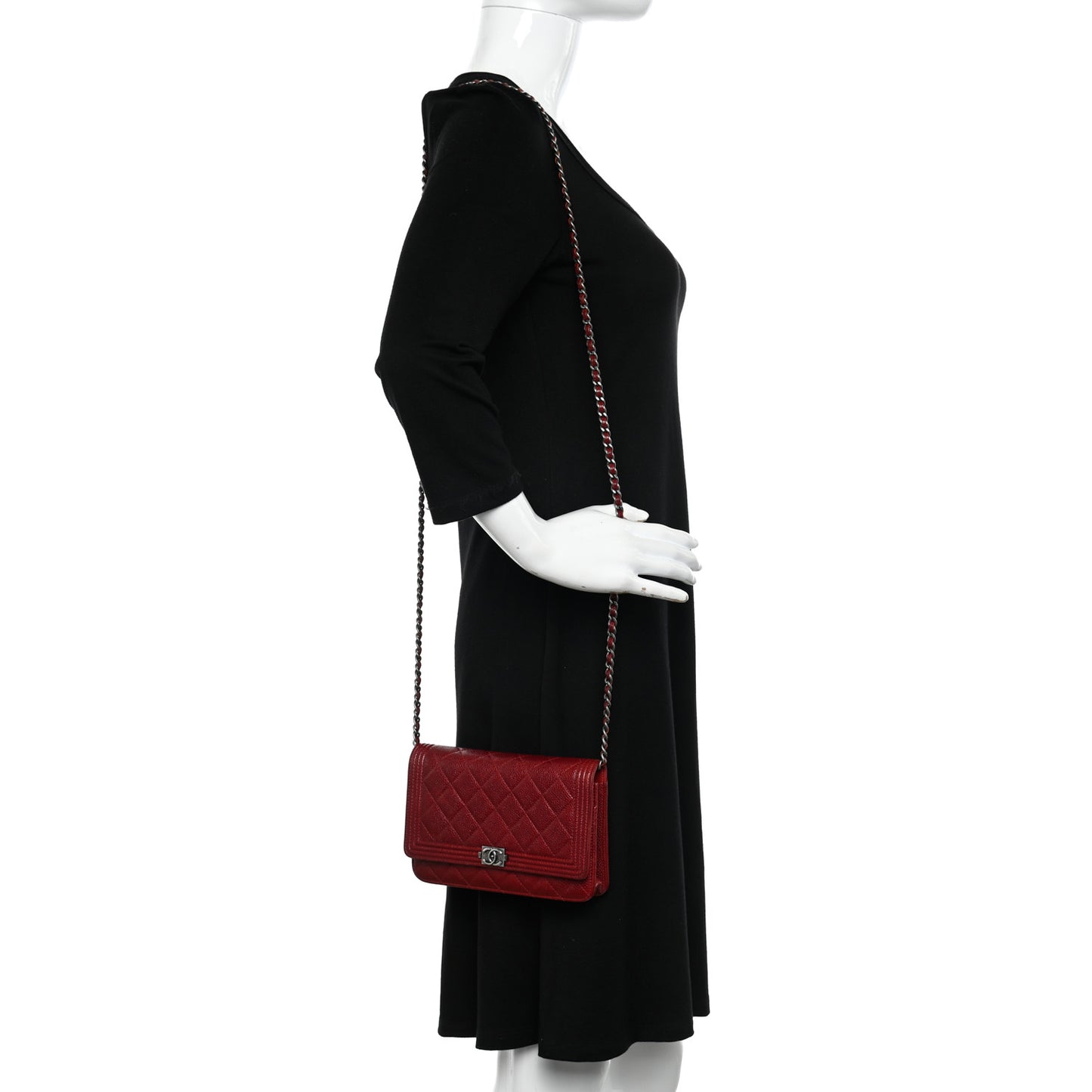 Caviar Quilted Boy Wallet On Chain WOC Red