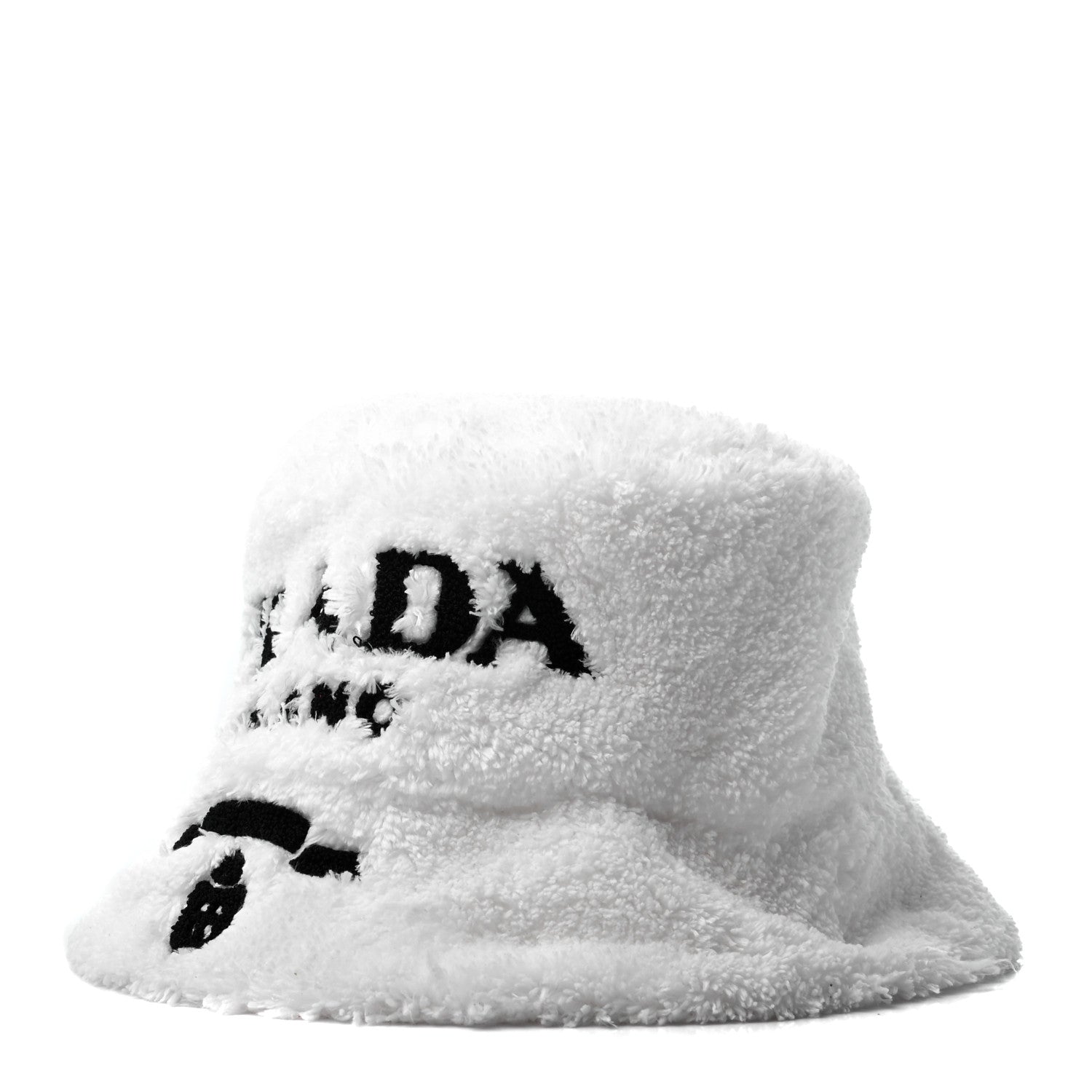 Prada Terry Cloth Logo Embroidered Womens Bucket Hat S White Black