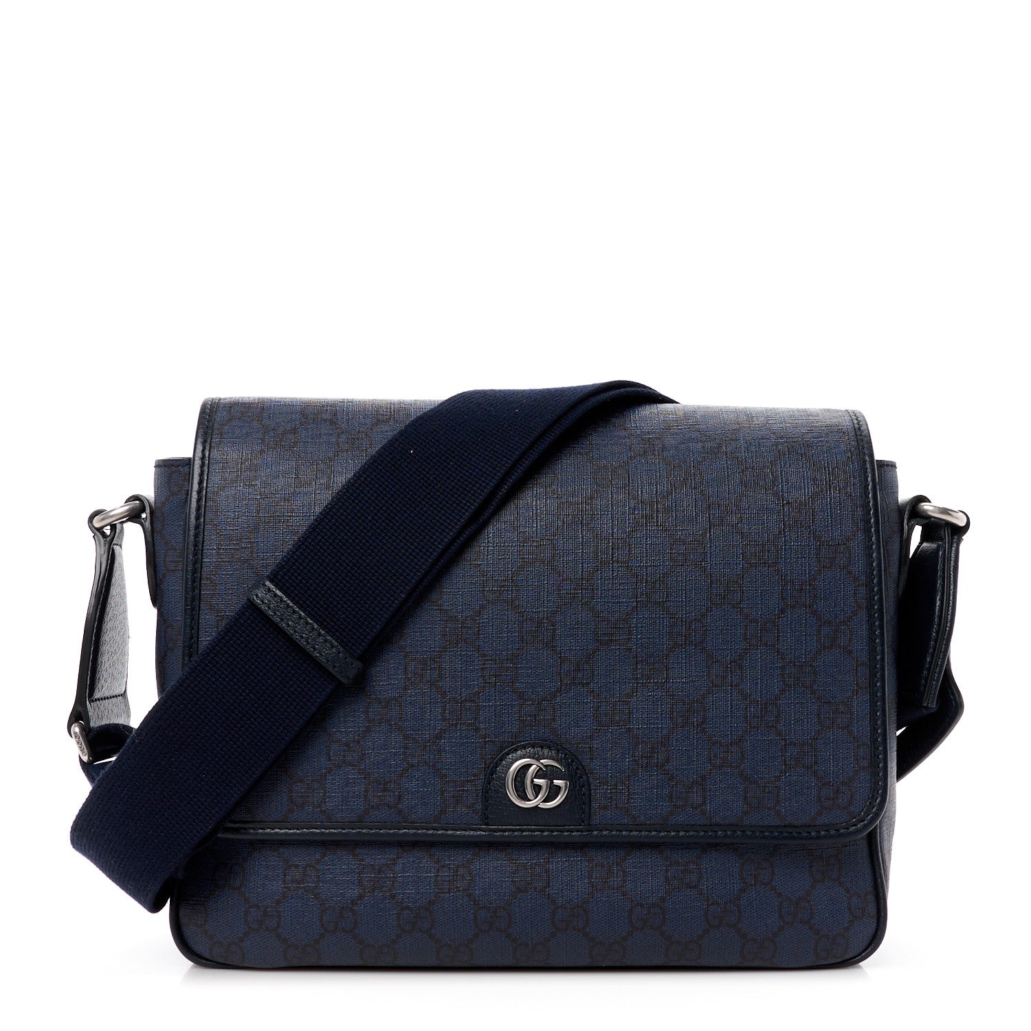Gucci Tender GG Supreme Monogram Textured Dollar Calfskin Ophidia Messenger Bag Dark Blue 1 of 10