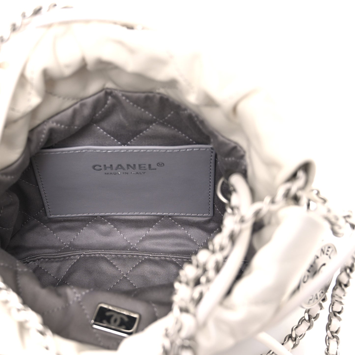 Metallic Shaded Calfskin Quilted Mini Chanel 22 White Silver