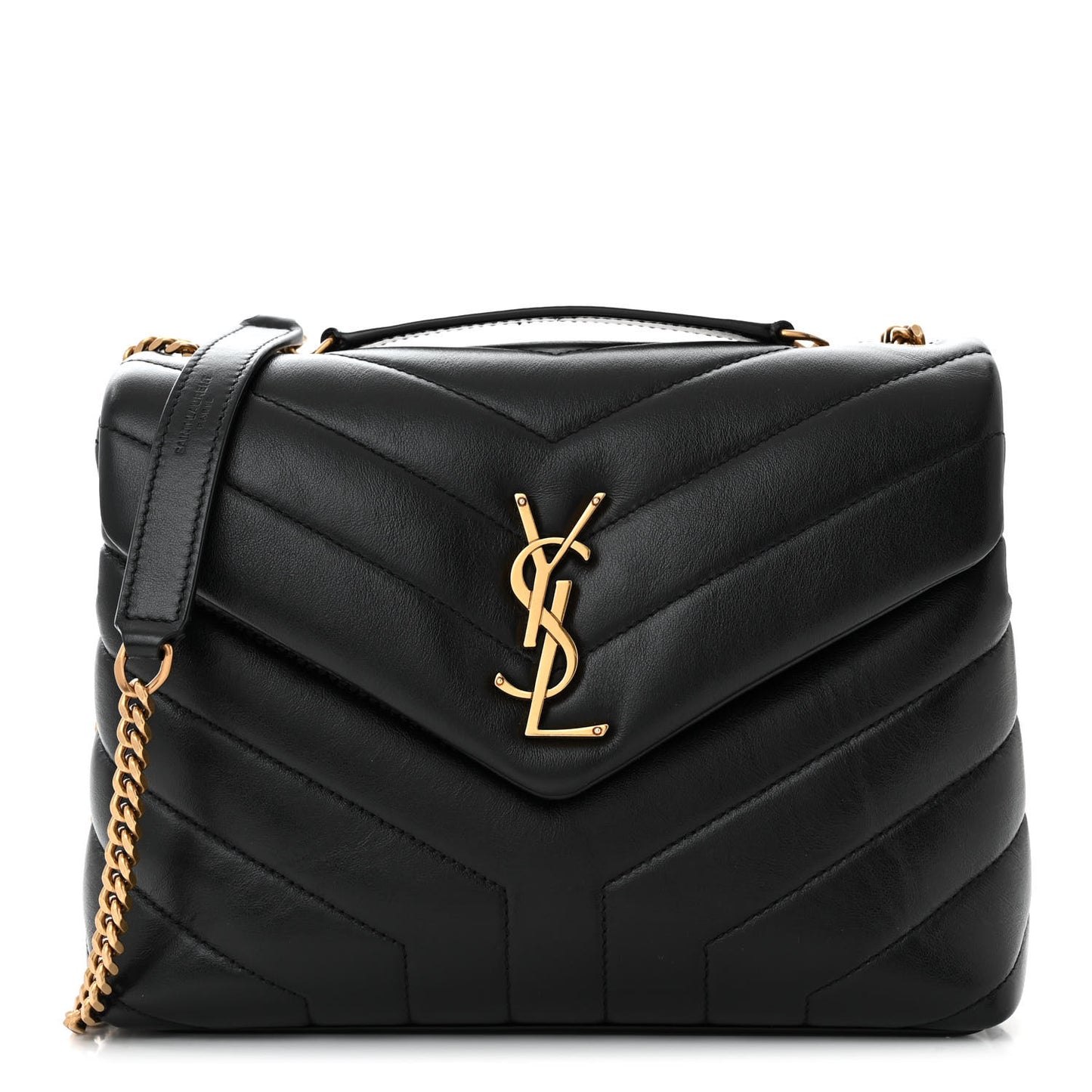 Calfskin Y Quilted Monogram Small Loulou Chain Satchel Black