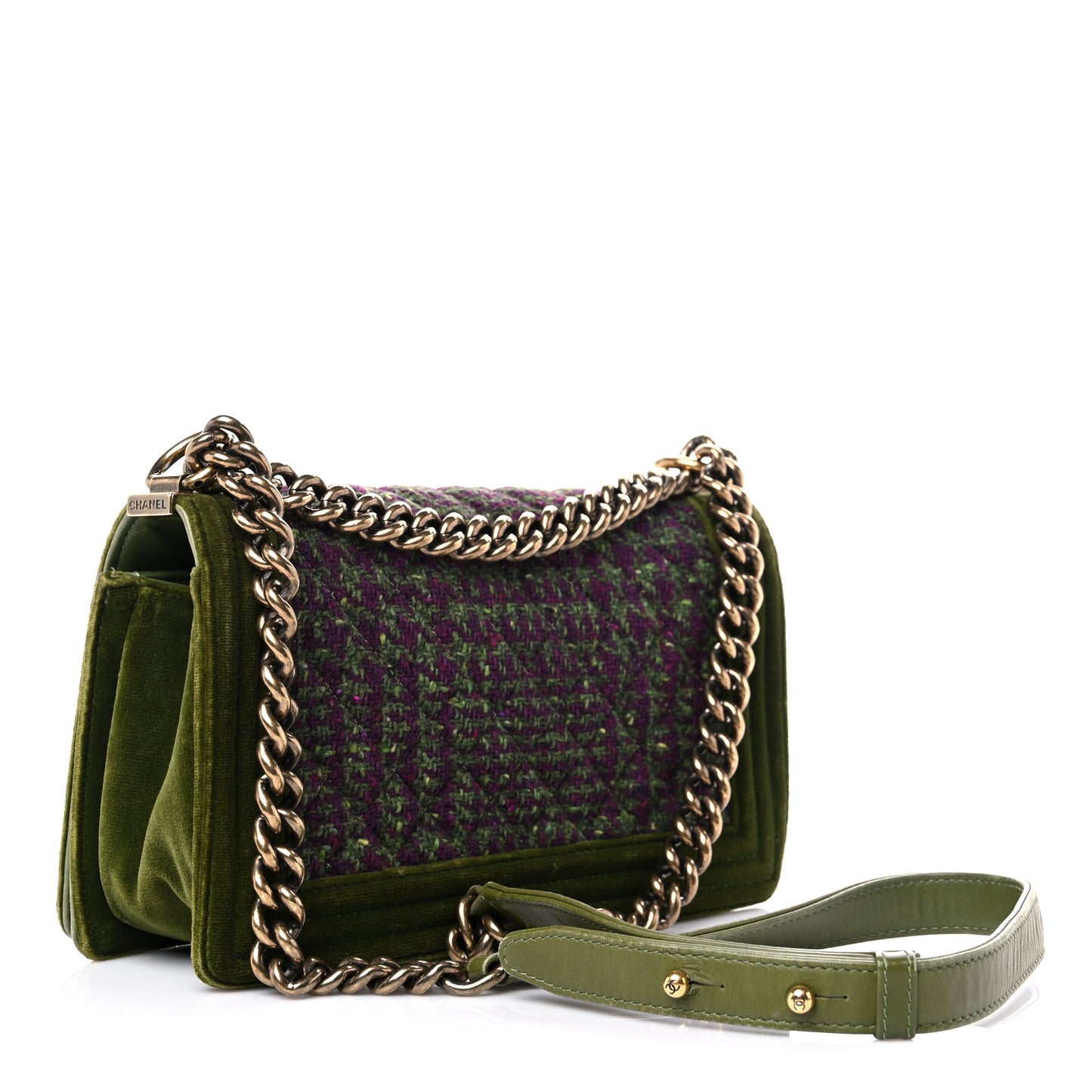 Velvet Tweed Medium Boy Flap Green