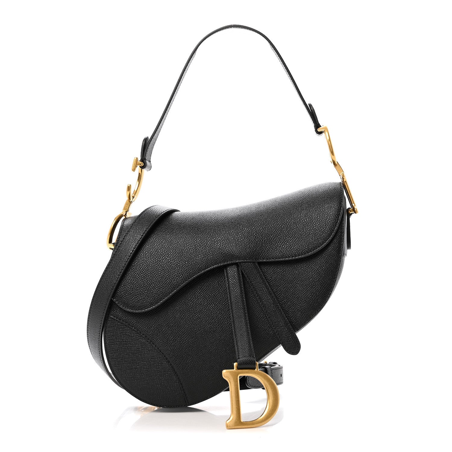 Christian Dior Grained Calfskin Saddle Bag With Strap Black