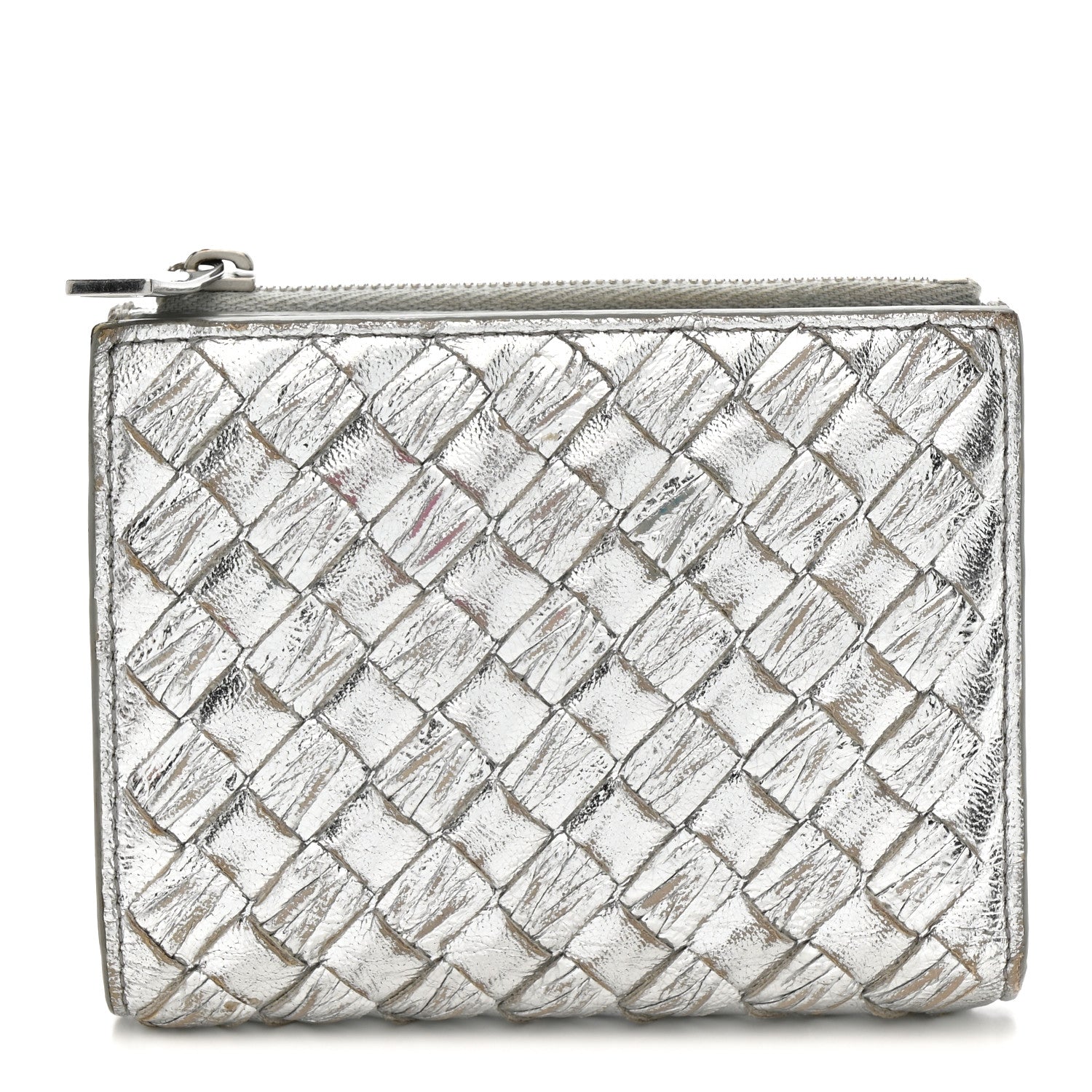 Bottega Veneta Metallic Nappa Intrecciato Small Bi-Fold Zip Wallet