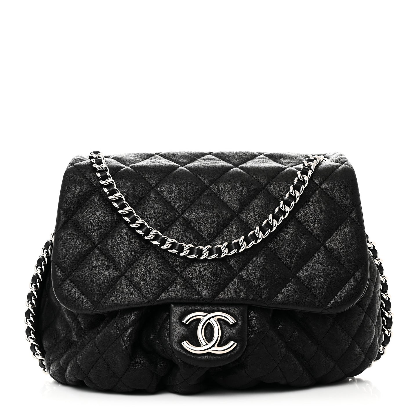 Washed Lambskin Quilted Large Chain Around Messenger Black