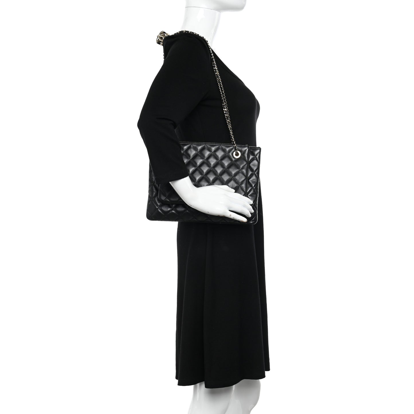 Shiny Lambskin Quilted Medium Double Case With Strap Black
