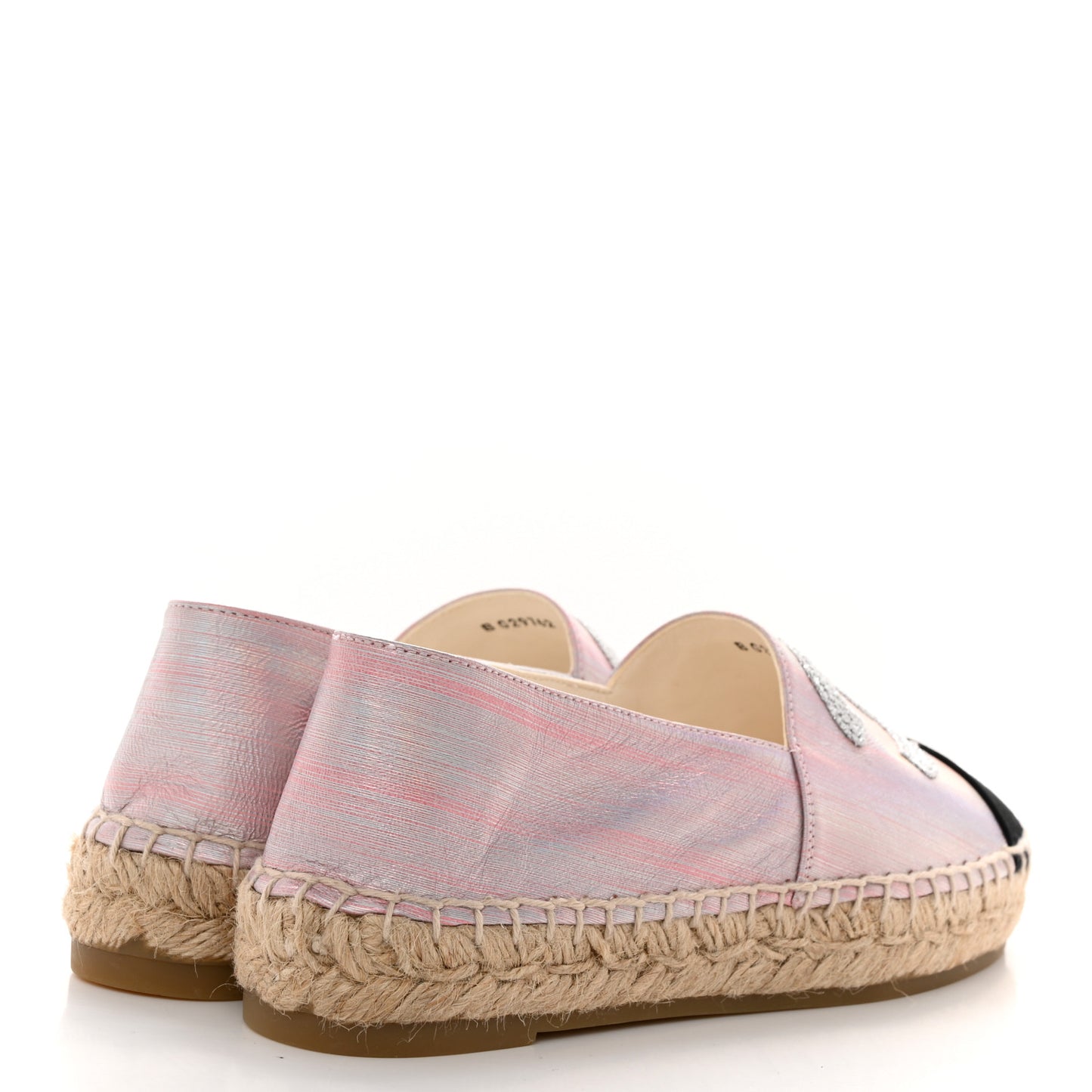 Laminated Lambskin Grosgrain Embroidered CC Espadrilles 36 Pink Silver Black