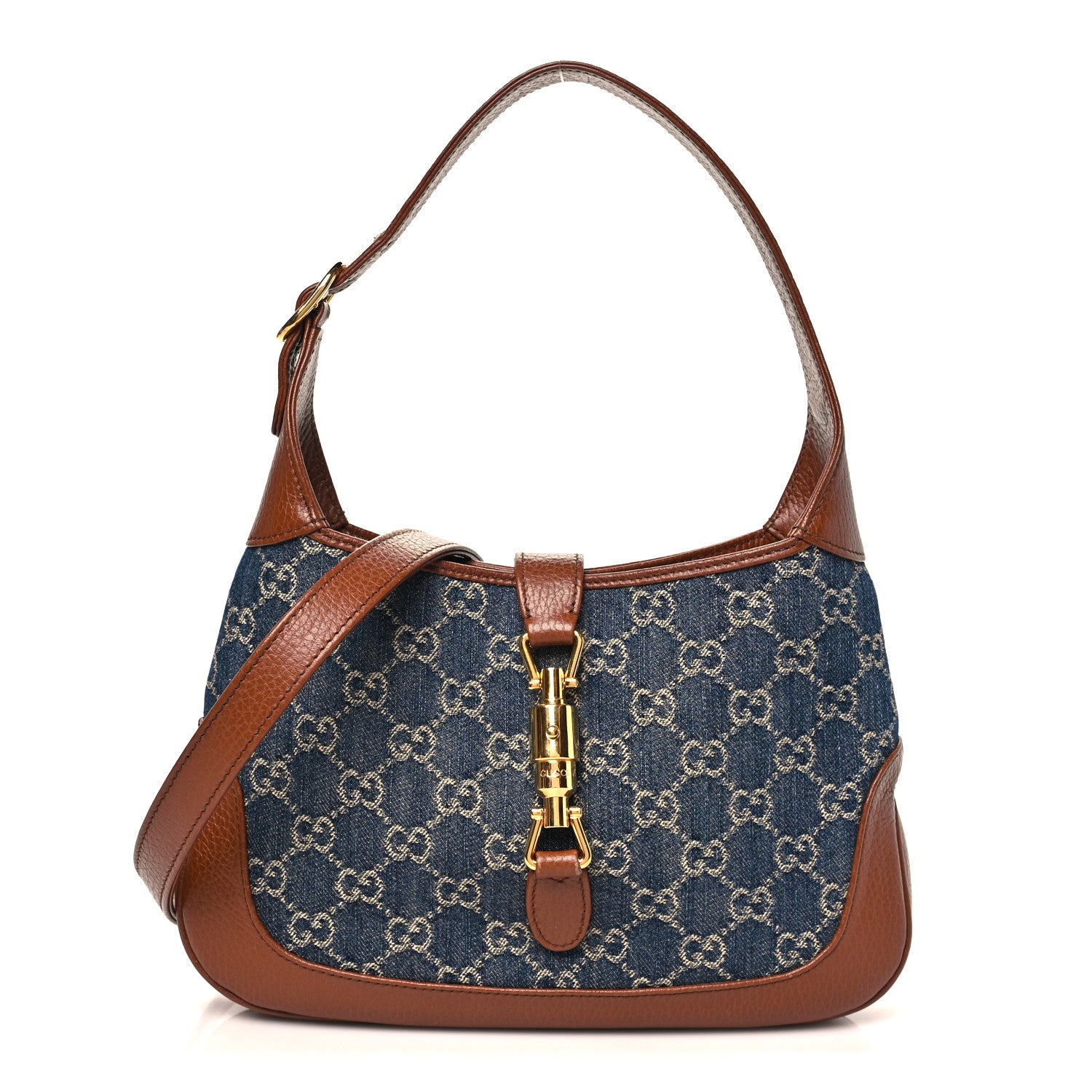 Gucci New Denim GG Monogram Calfskin Small Jackie 1961 Hobo Blue