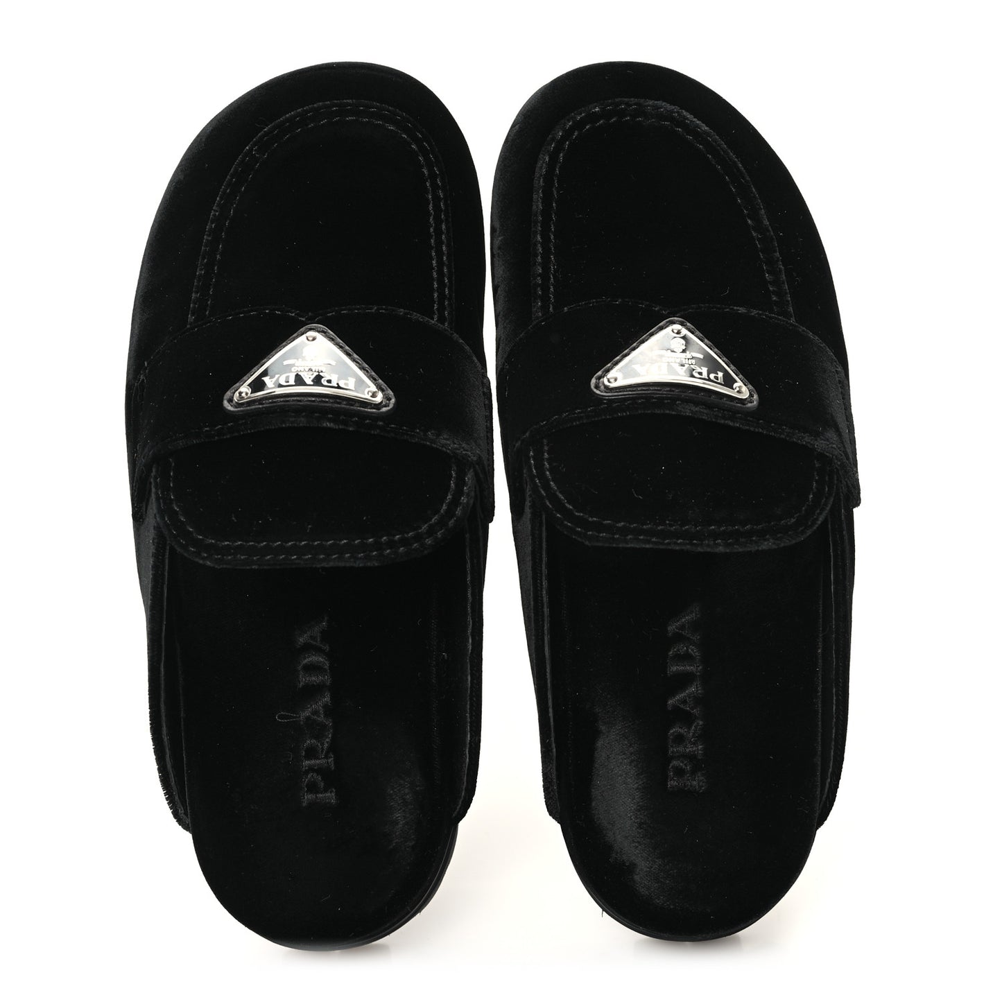 Velluto Metal Triangle Logo 20mm Flat Mules 35 Black