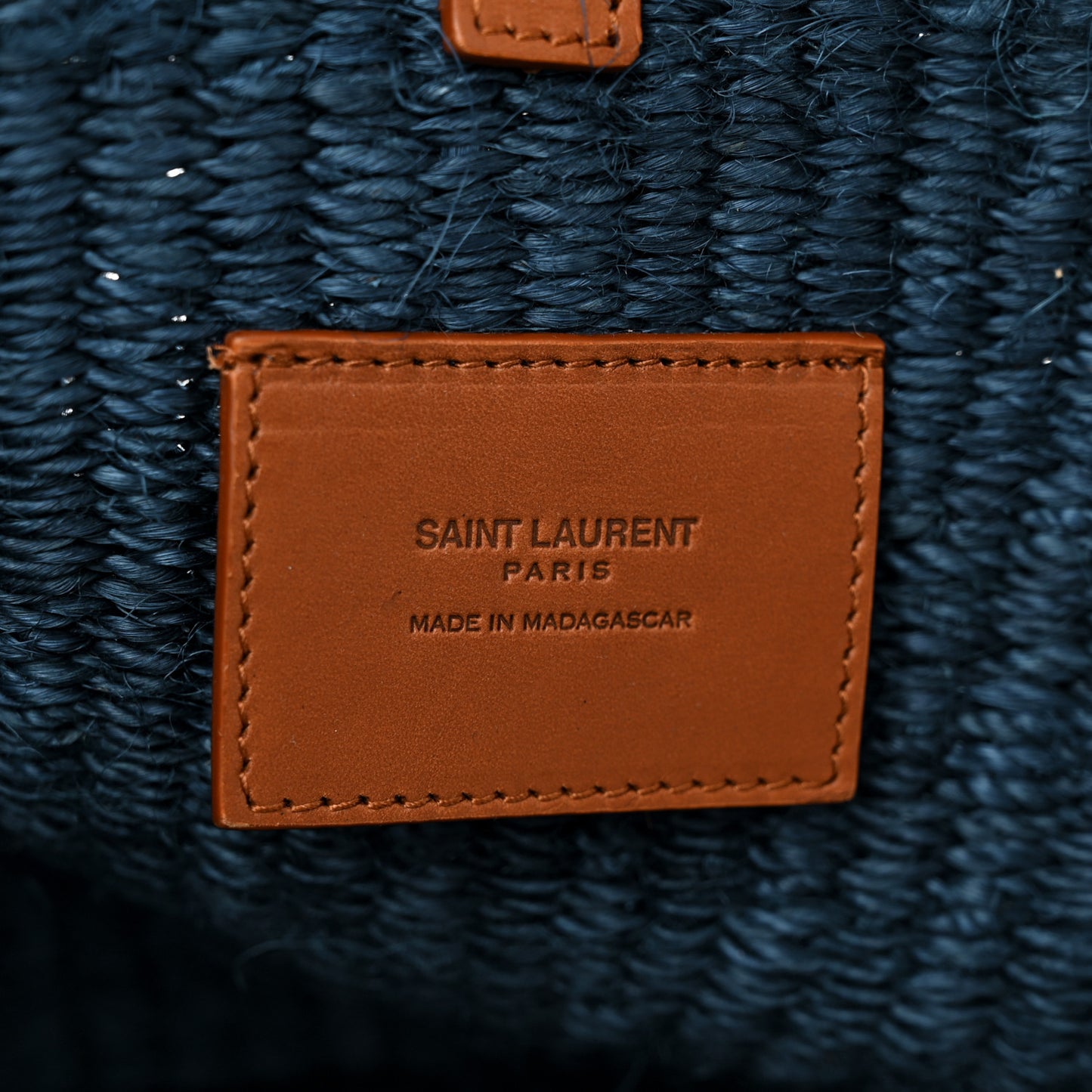 Raffia Calfskin Medium Panier Tote Blue Blue