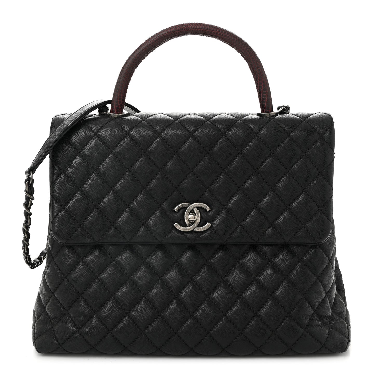 Caviar Lizard Quilted Large Coco Handle Flap Grey