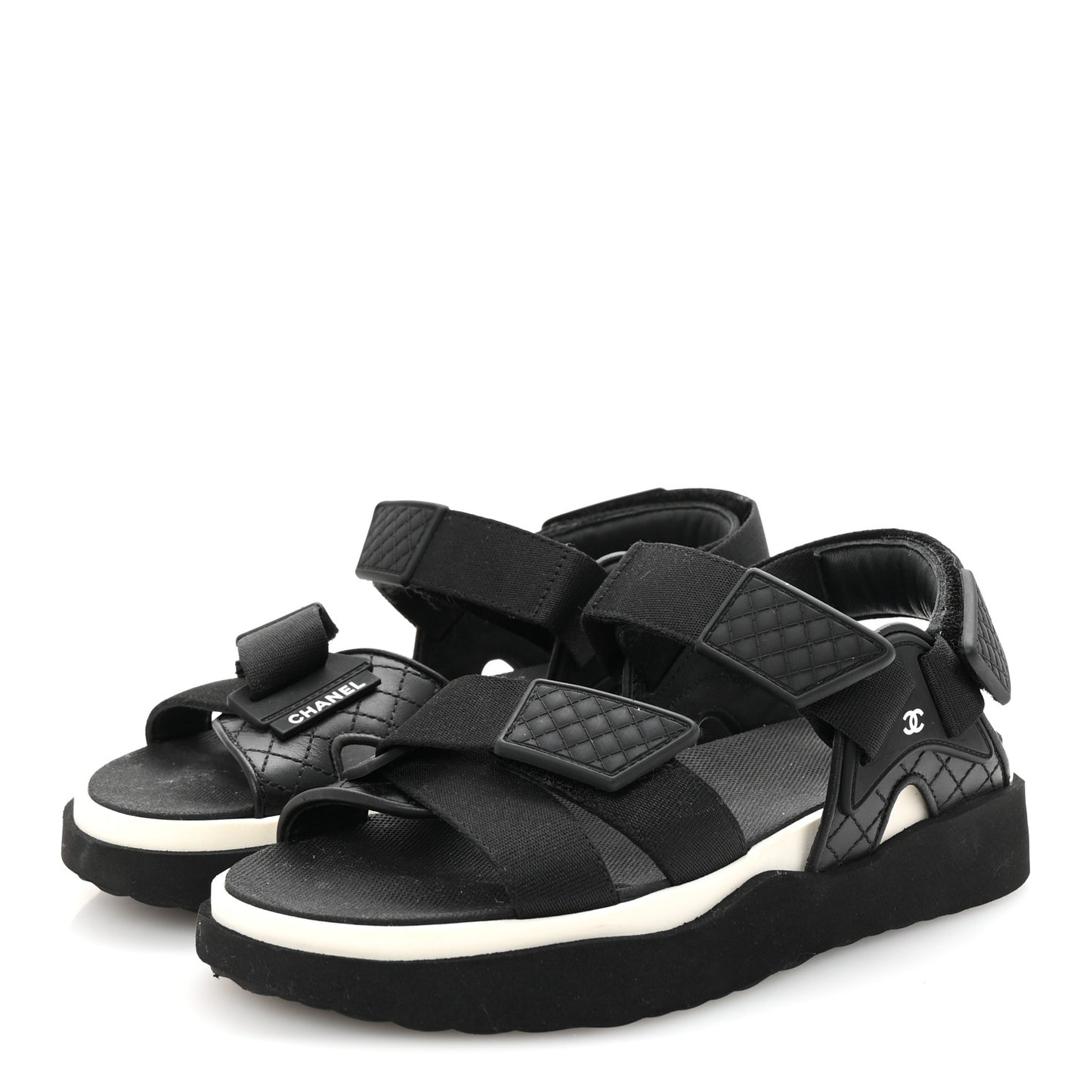 Nylon Lambskin Calfskin Velcro Dad Sandals 36 Black White