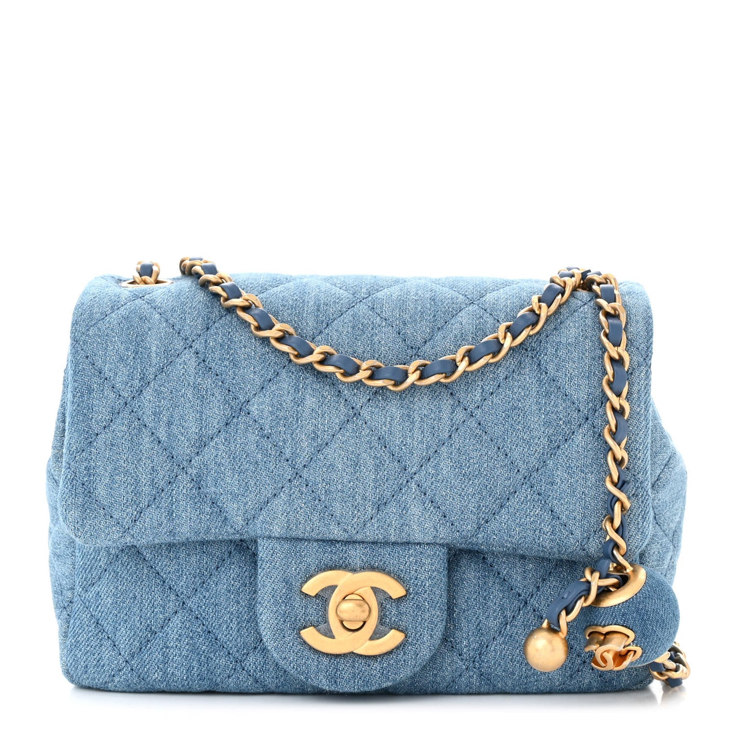 Denim Quilted Mini Pearl Crush Rectangular Flap Blue