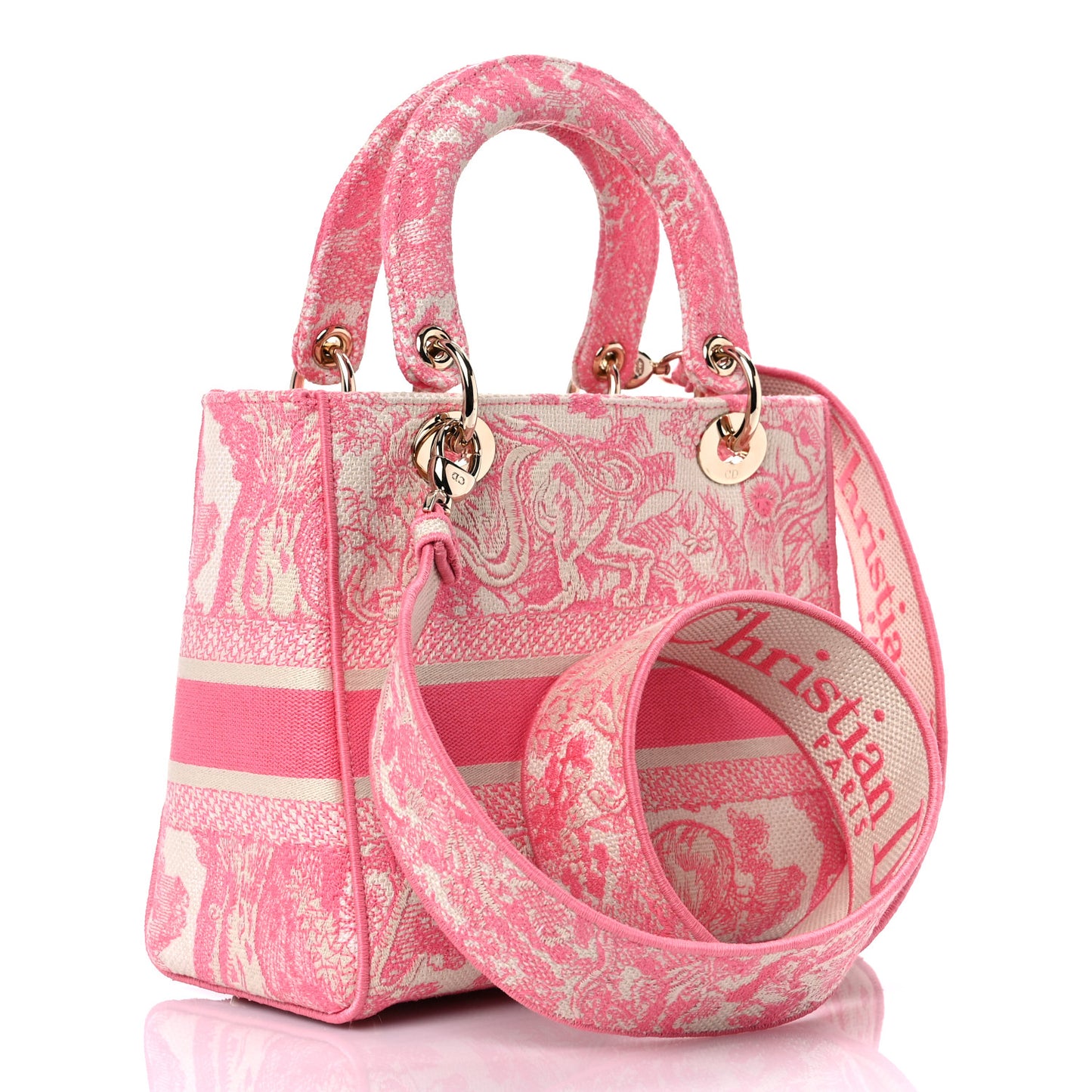 Canvas Toile De Jouy Embroidered Medium Lady D-Lite Peony Pink