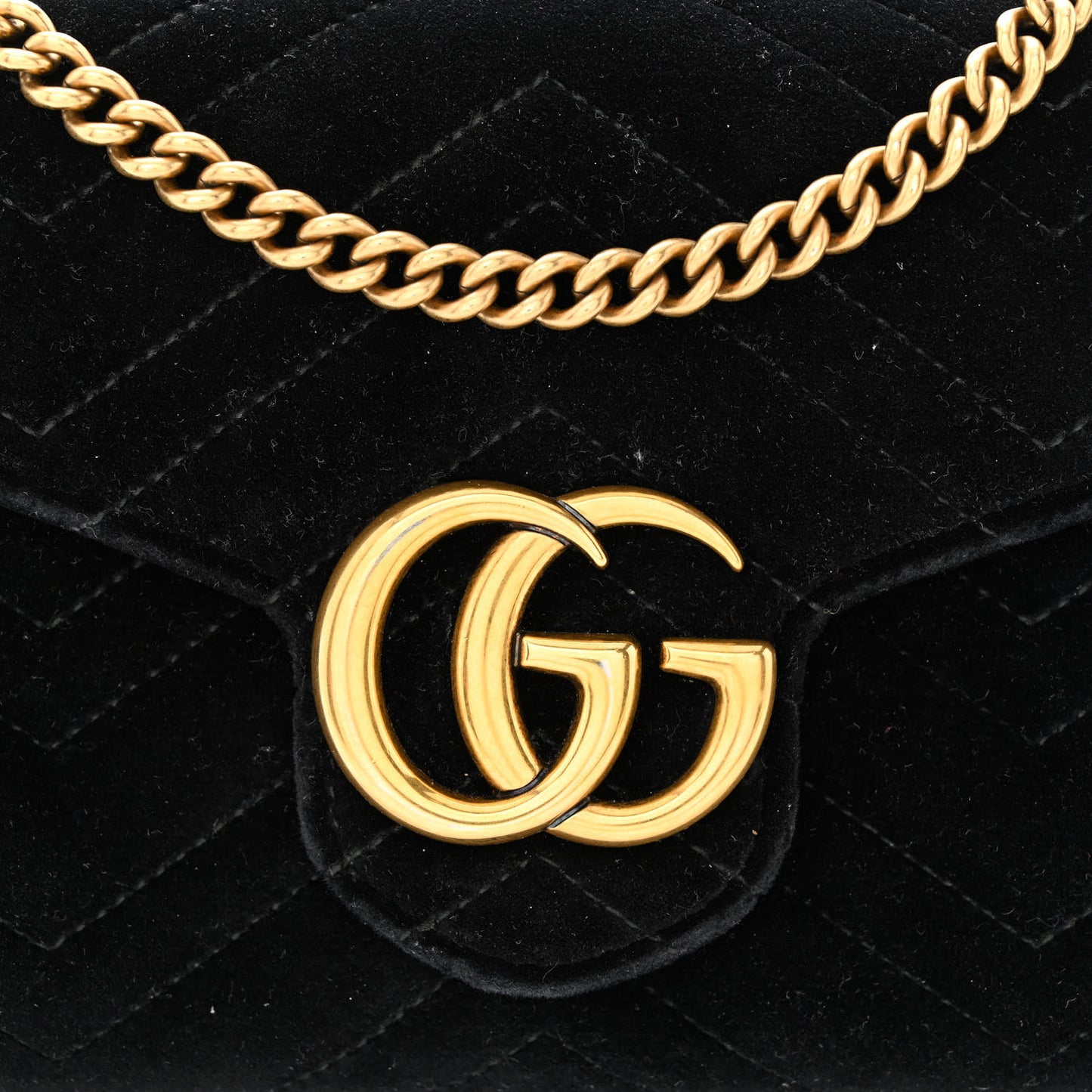 Velvet Matelasse GG Marmont Chain Wallet Black